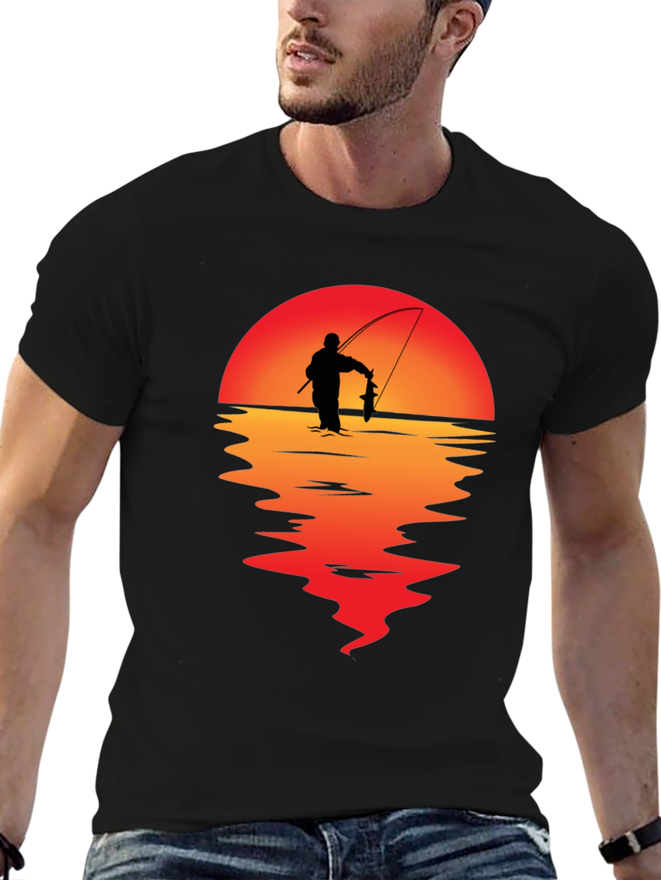 Fisherman Sunset Graphic Tee - Black