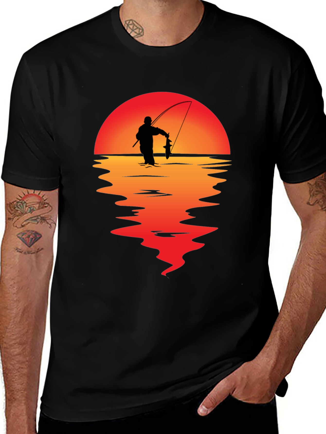 Fisherman Sunset Graphic Tee - Black