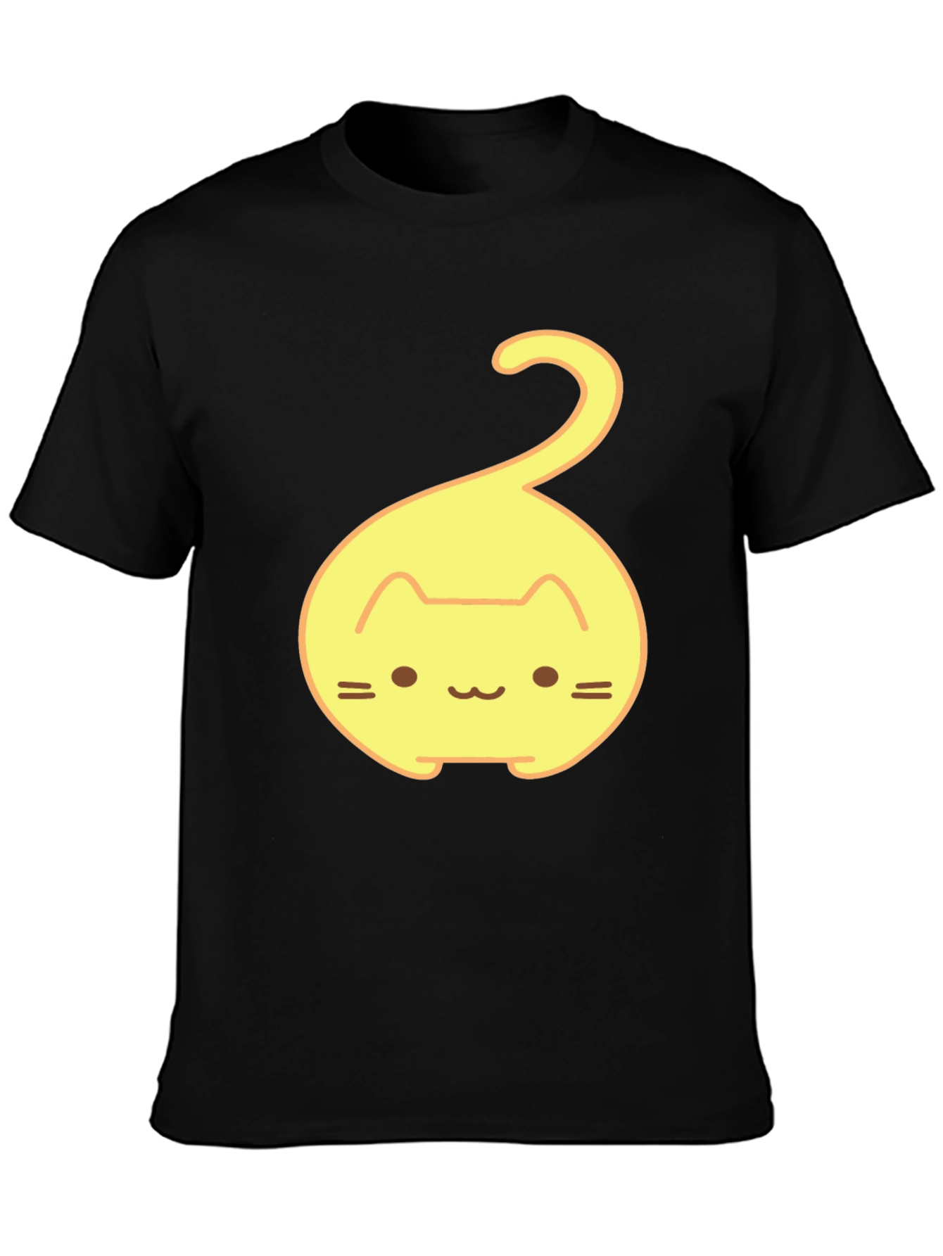 Cute Yellow Cat Tail Graphic T-Shirt - Black