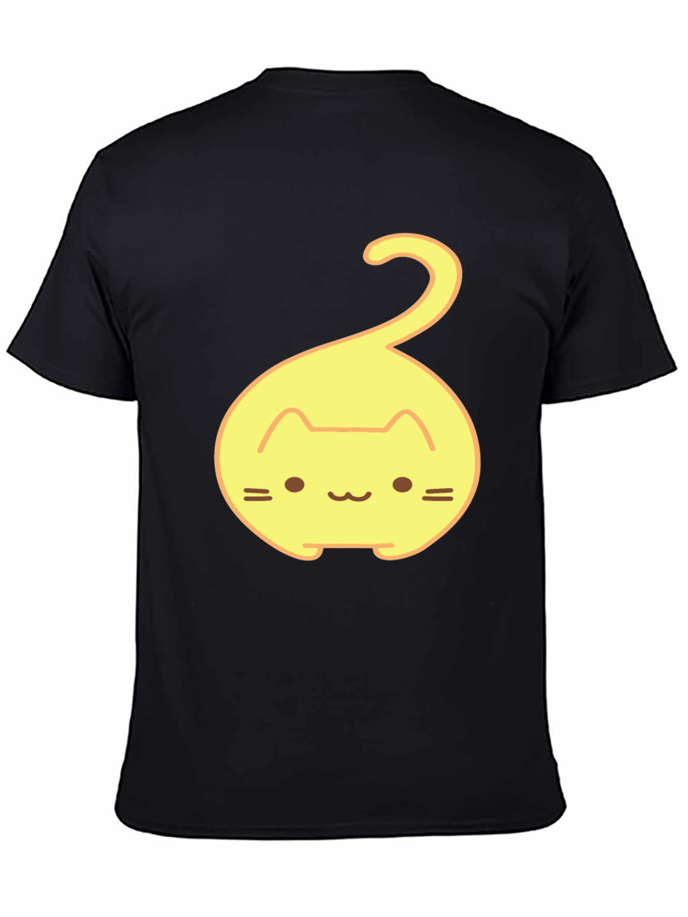 Cute Yellow Cat Tail Graphic T-Shirt - Black