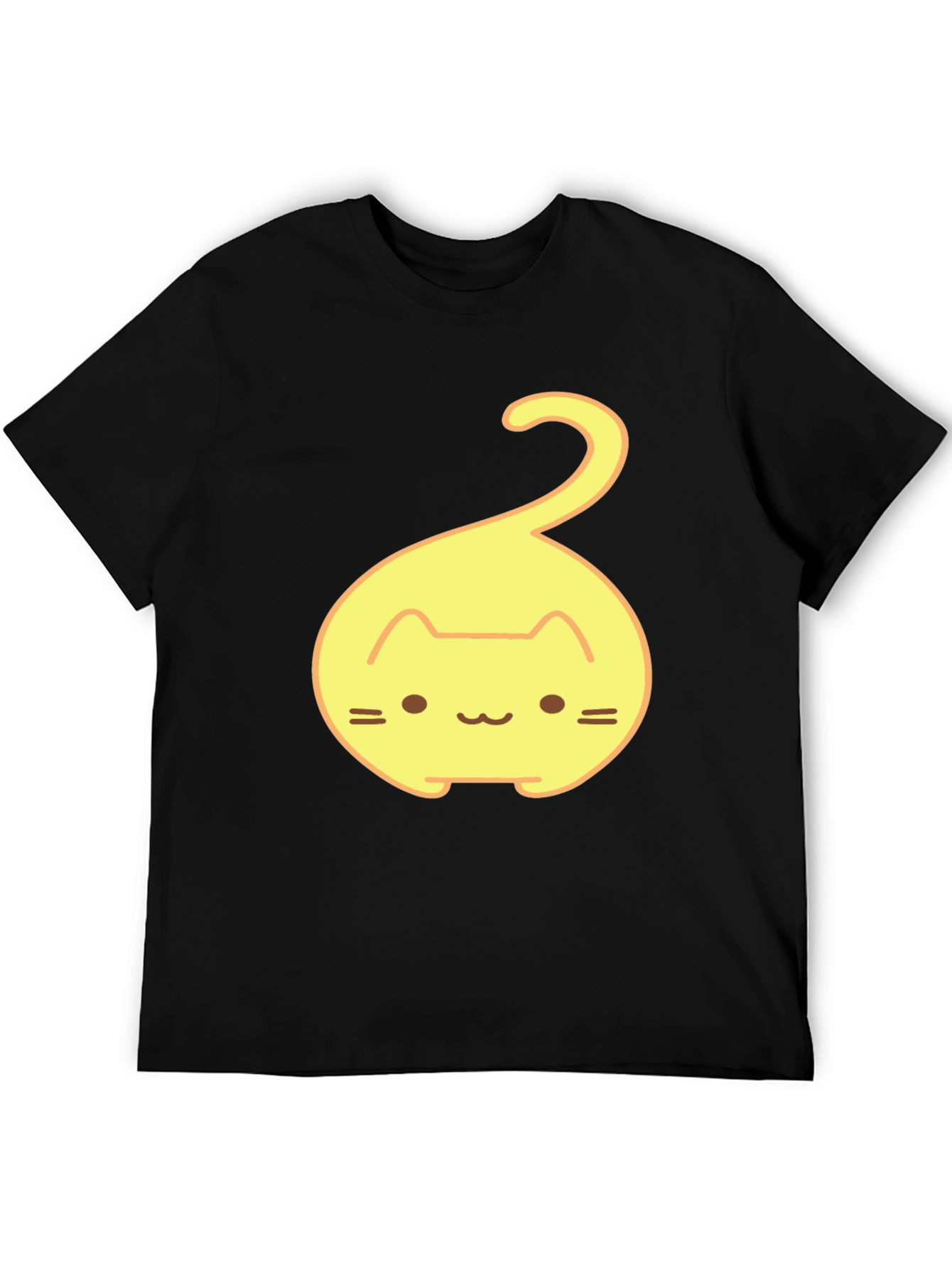 Cute Yellow Cat Tail Graphic T-Shirt - Black