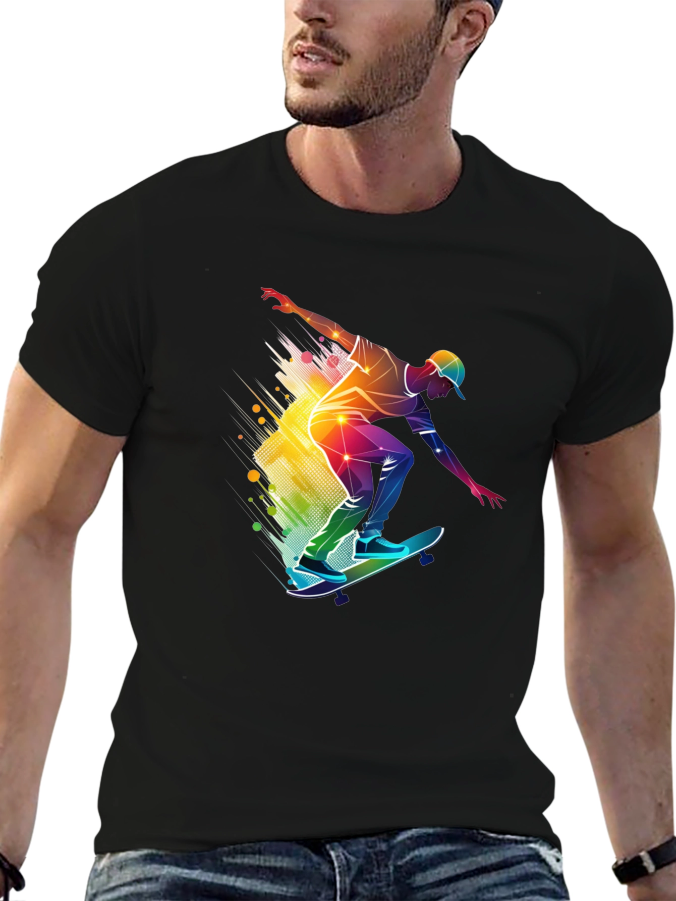 Skater Graphic Black T-Shirt - Vibrant Style
