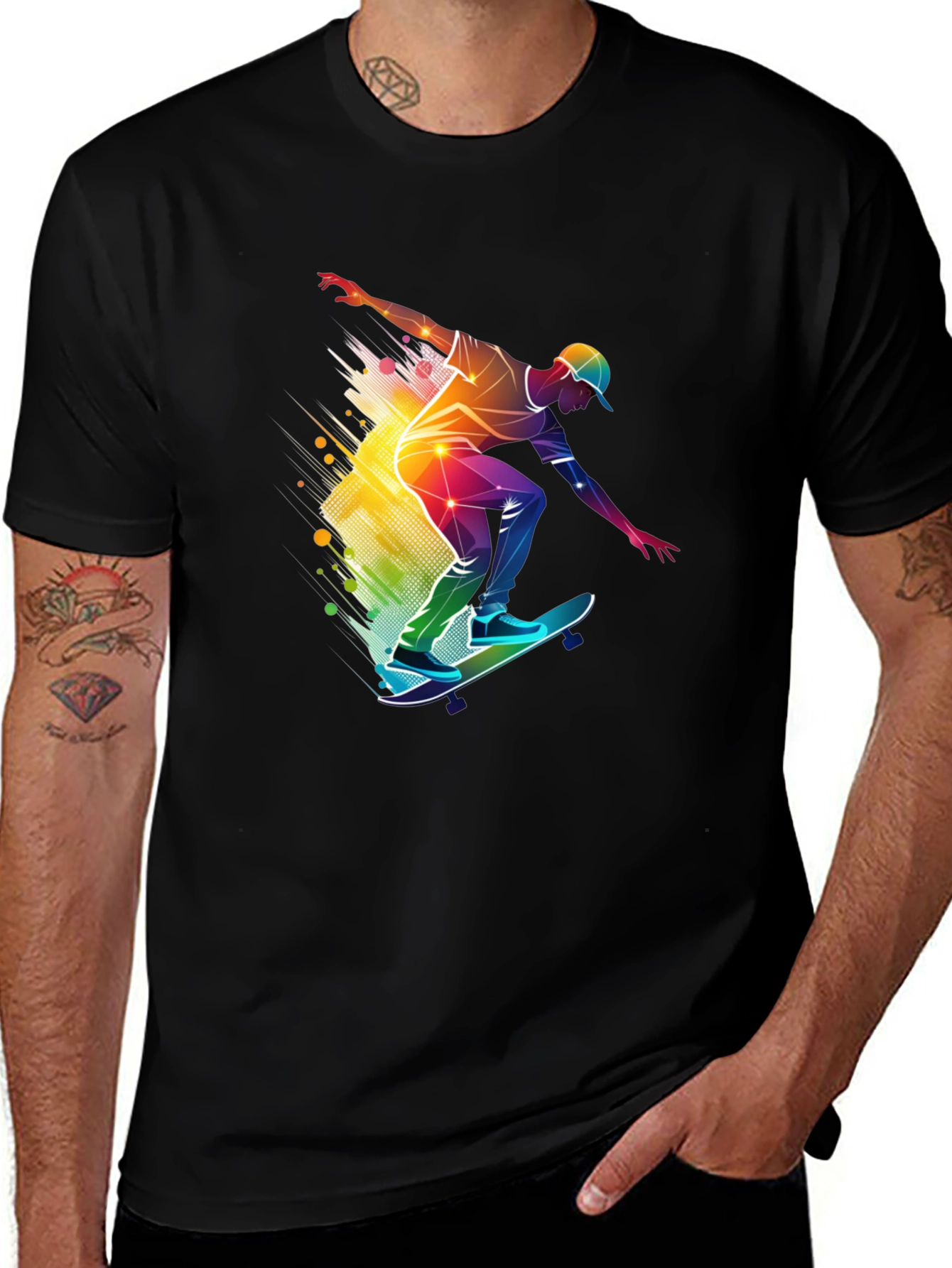 Skater Graphic Black T-Shirt - Vibrant Style