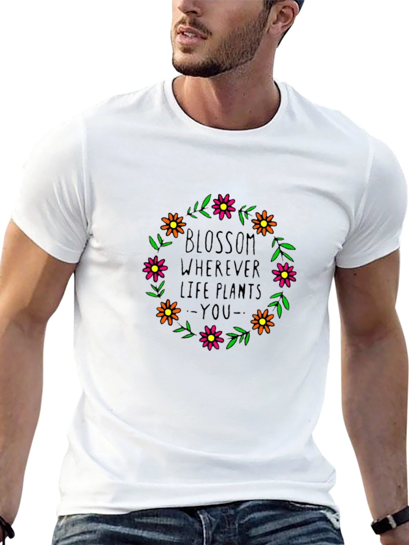 Floral Blossom Life Plants Graphic Black T-Shirt