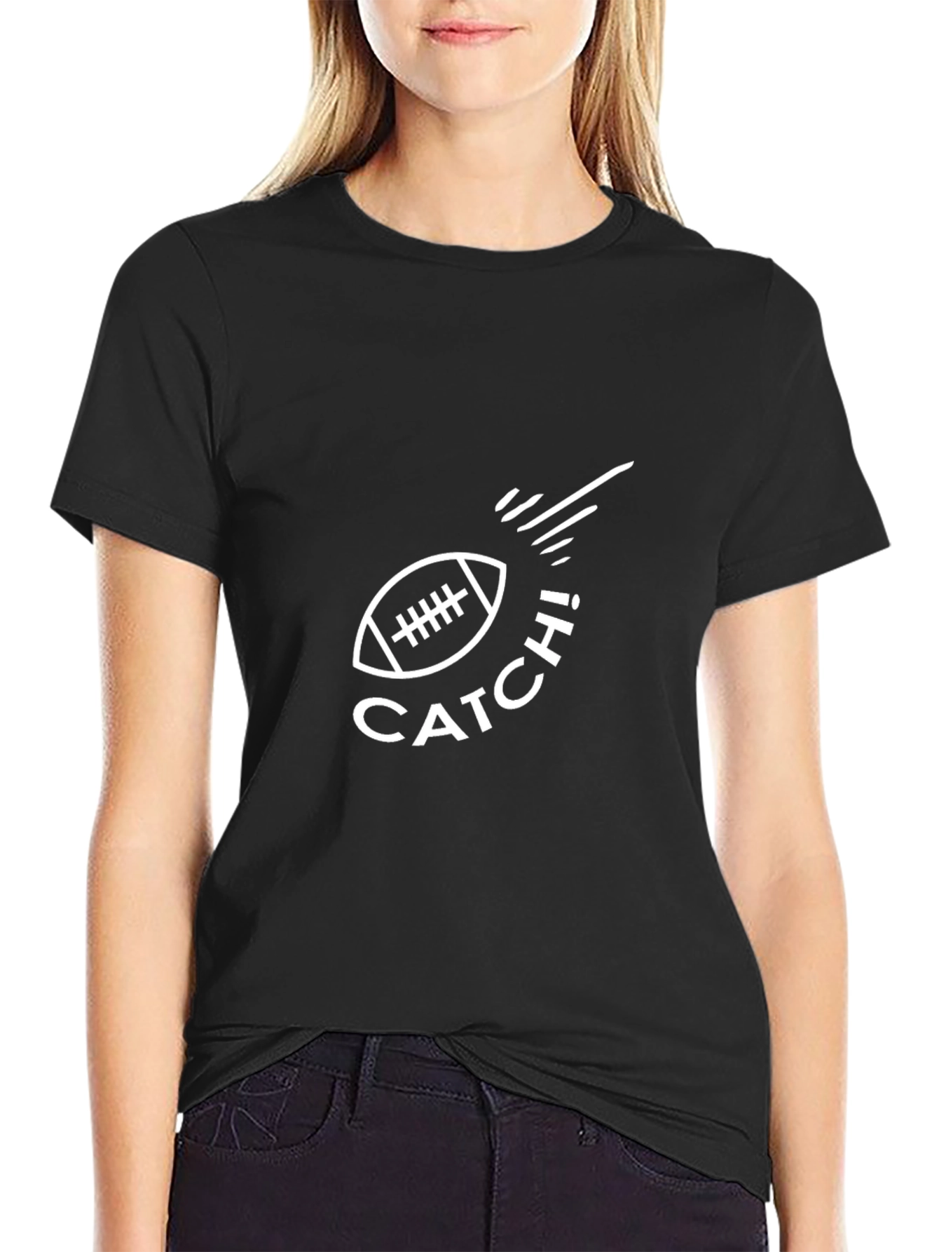 Catch! Football Graphic Black T-Shirt