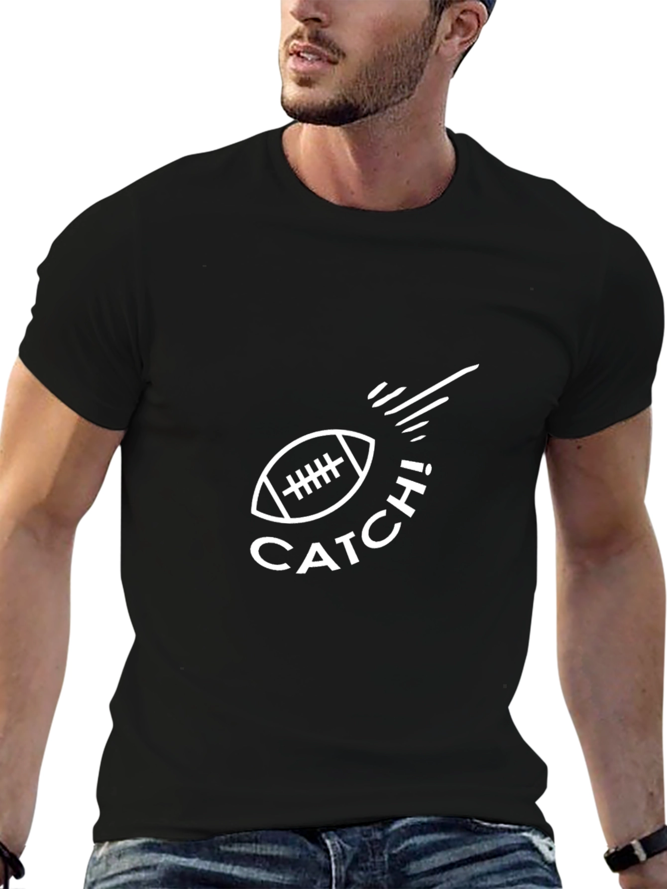 Catch! Football Graphic Black T-Shirt