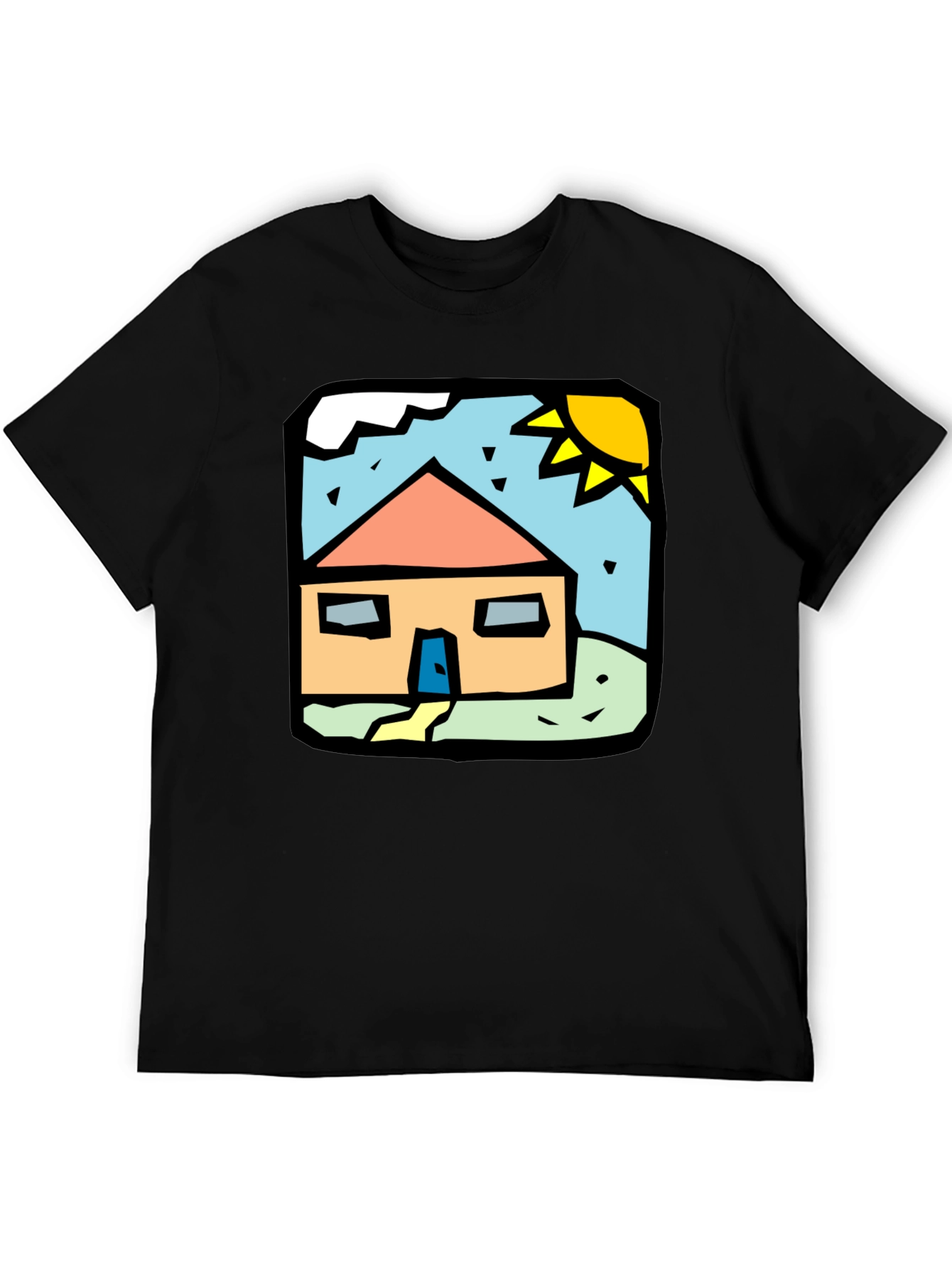 House Graphic T-Shirt - Black Cotton Tee