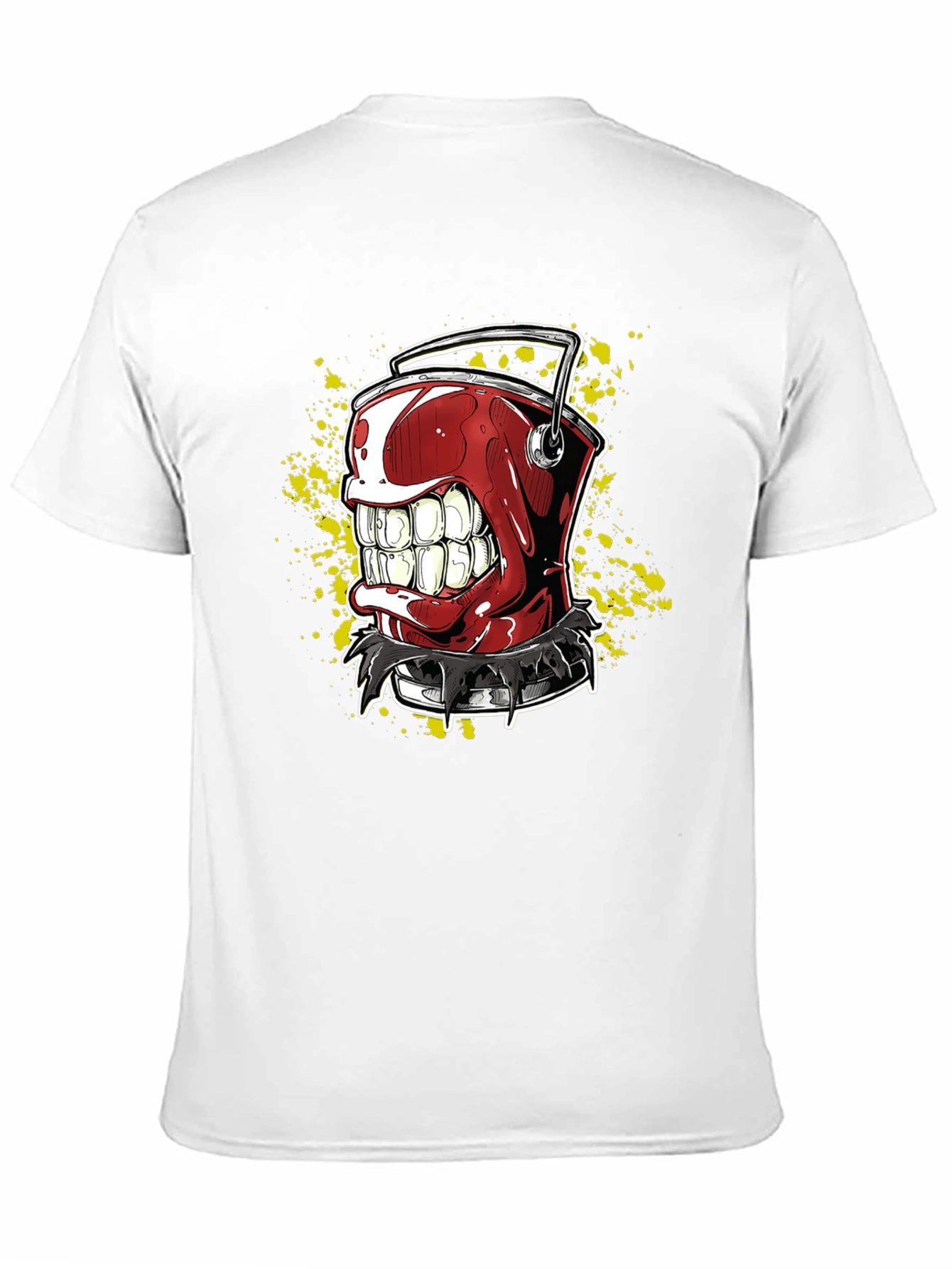 Mens Black T-Shirt with Red Grinning Paint Bucket Graphic