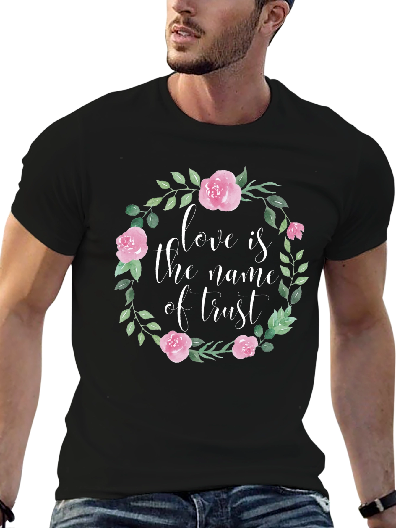 Floral Love & Trust Graphic T-Shirt - Black
