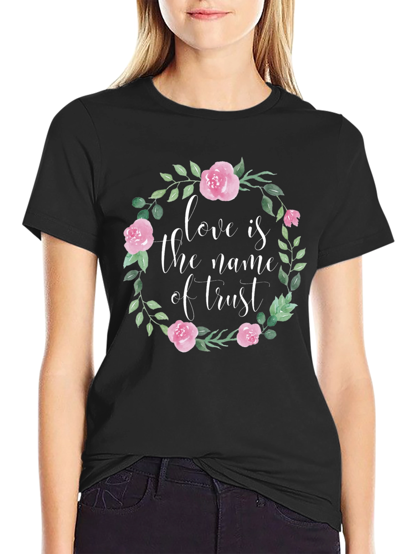 Floral Love & Trust Graphic T-Shirt - Black