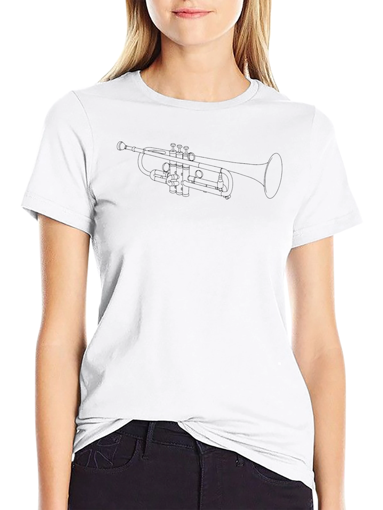 Trumpet Line Art Black Tee - Classic Musician Style