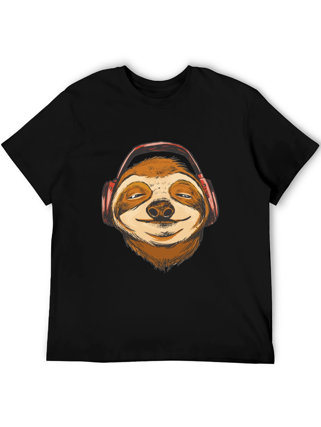 Sloth Headphones Graphic T-Shirt - Relaxed Style