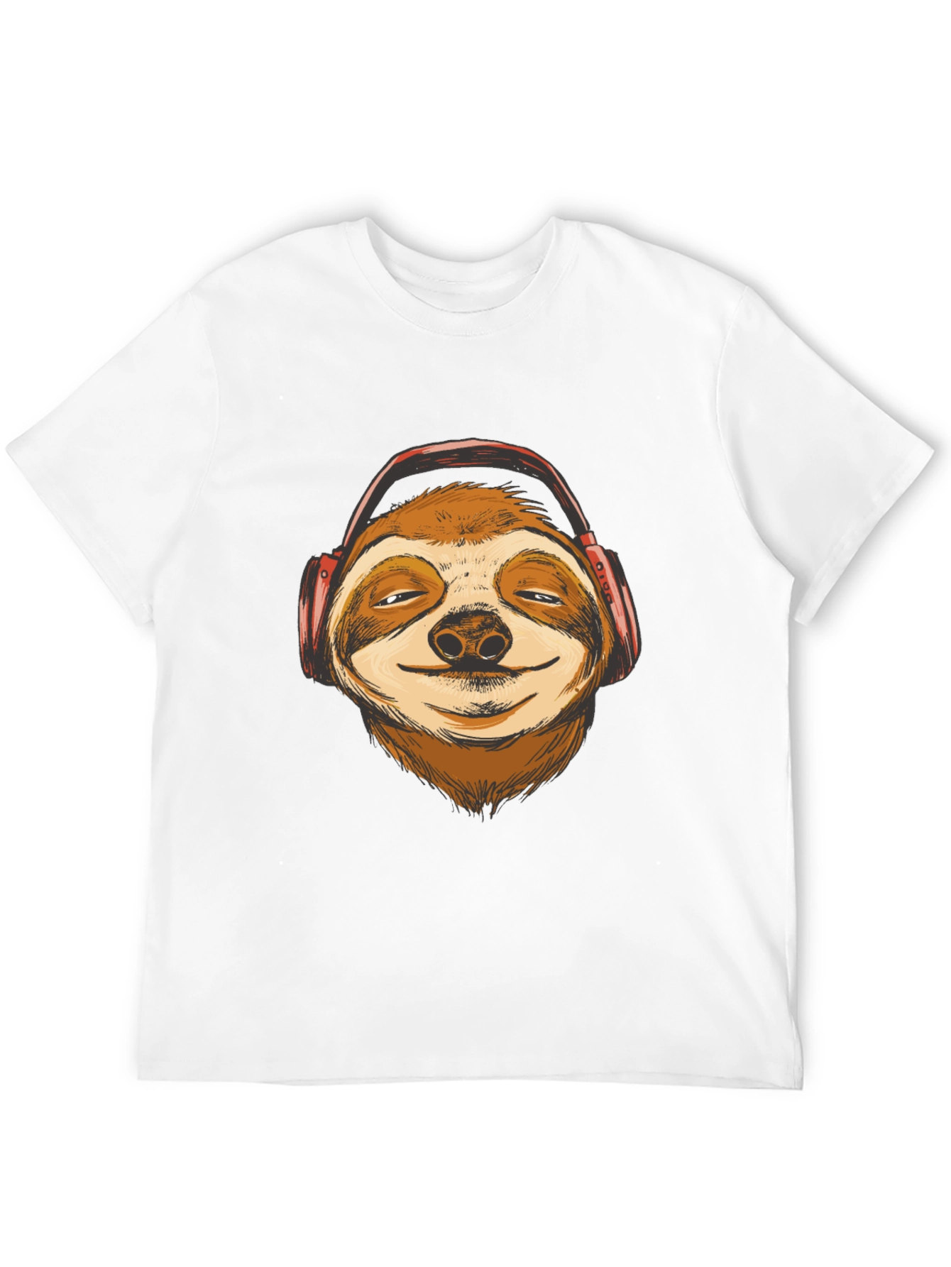 Sloth Headphones Graphic T-Shirt - Relaxed Style
