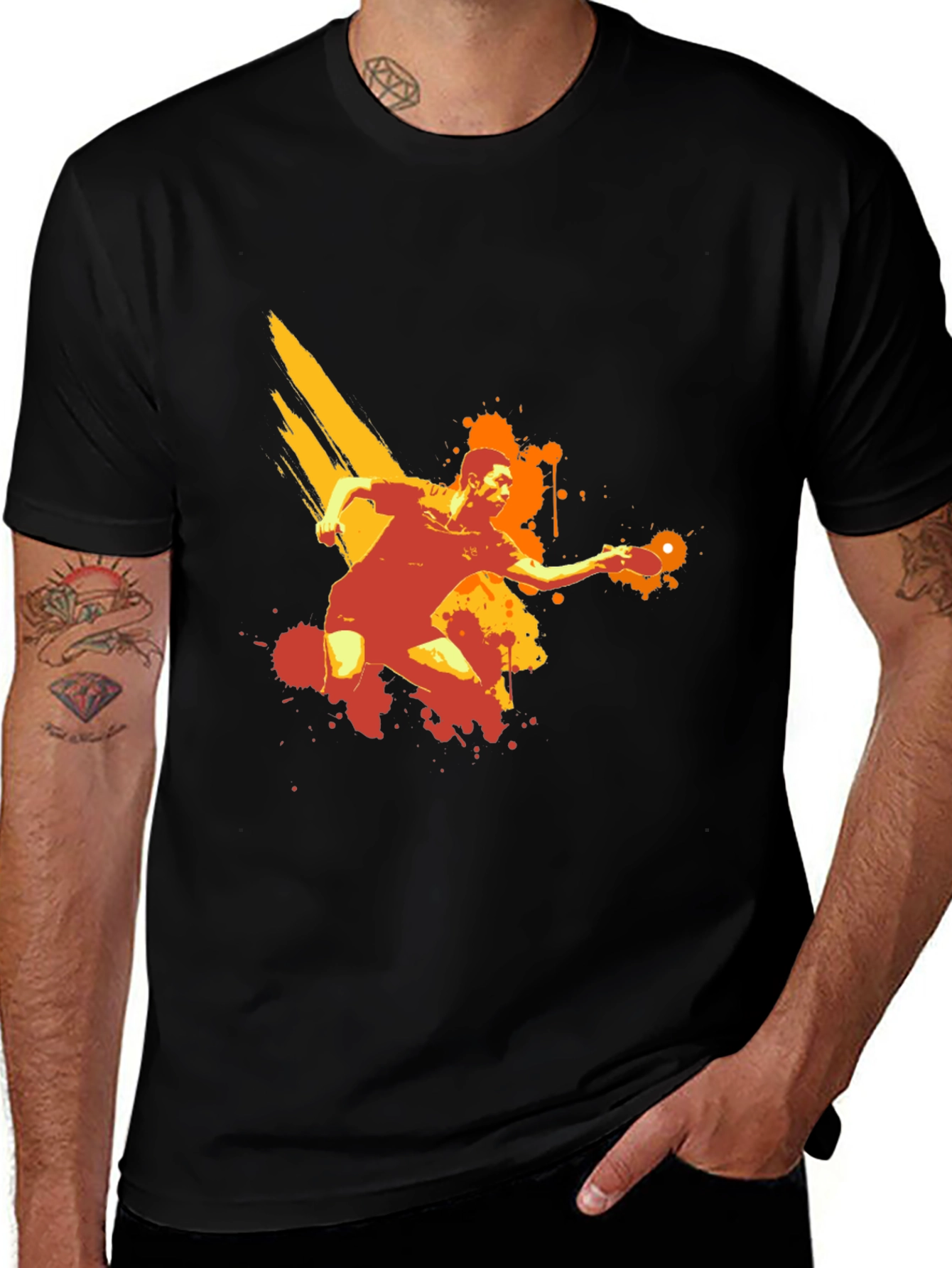 Table Tennis Player Graphic Black T-Shirt