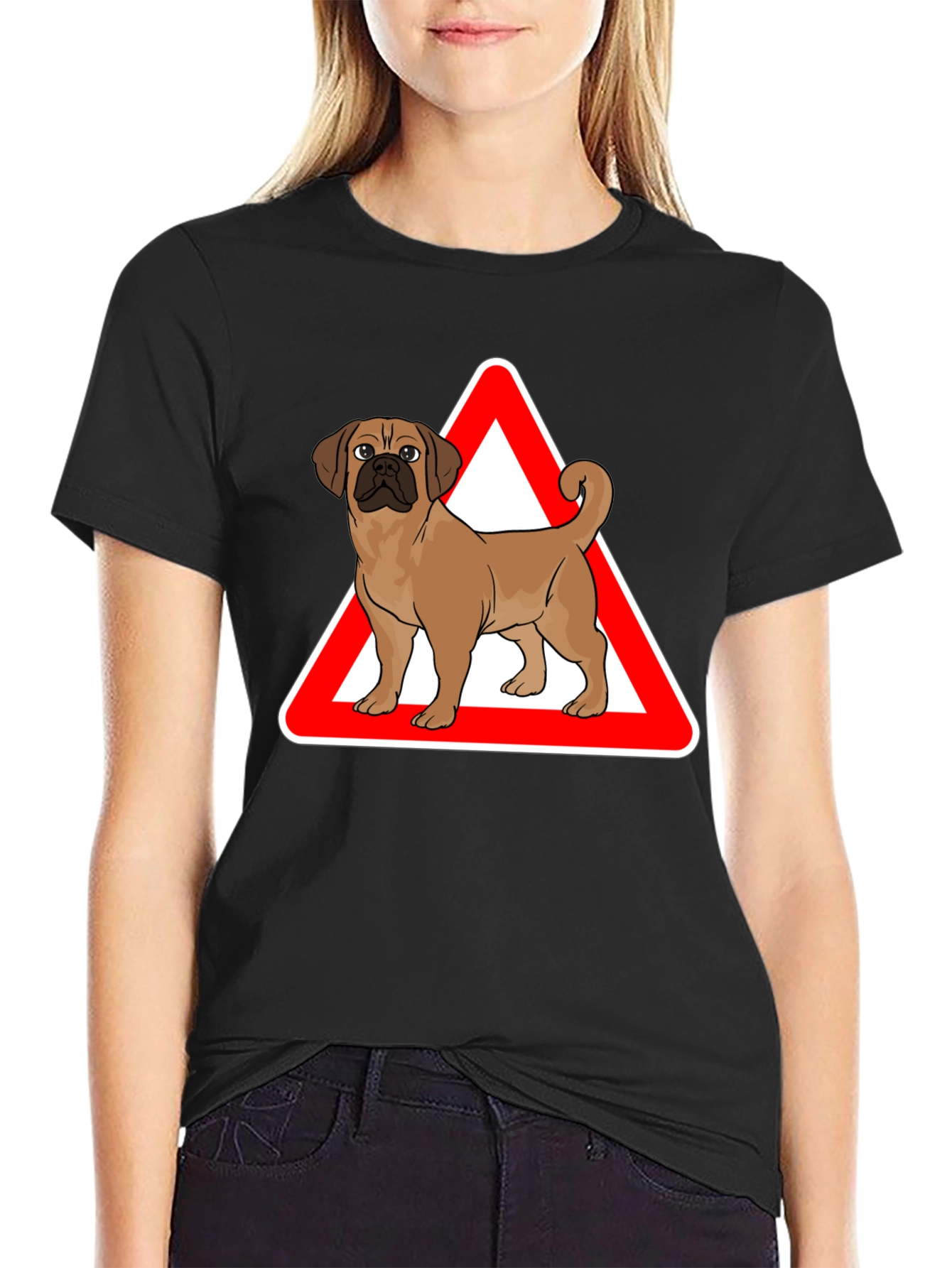 Dog Warning Sign Graphic T-Shirt