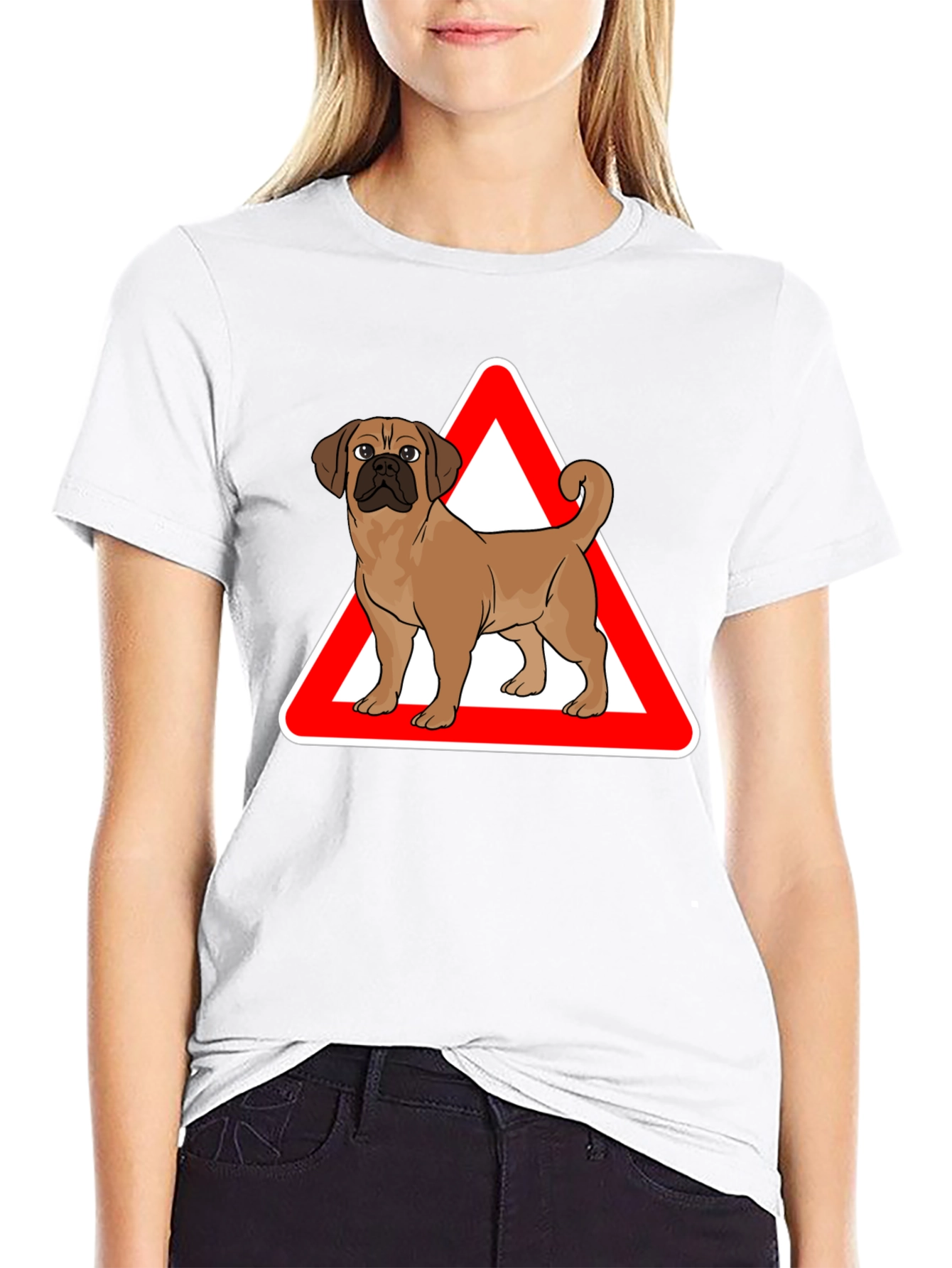 Dog Warning Sign Graphic T-Shirt