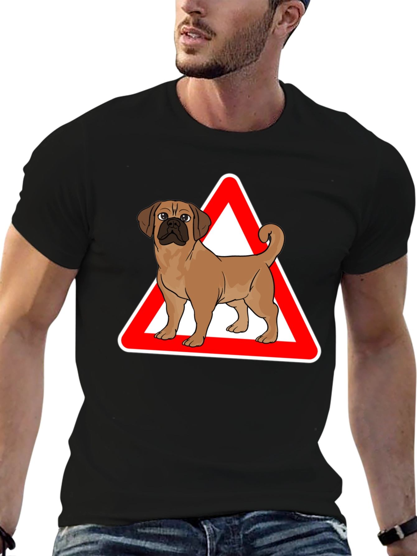 Dog Warning Sign Graphic T-Shirt