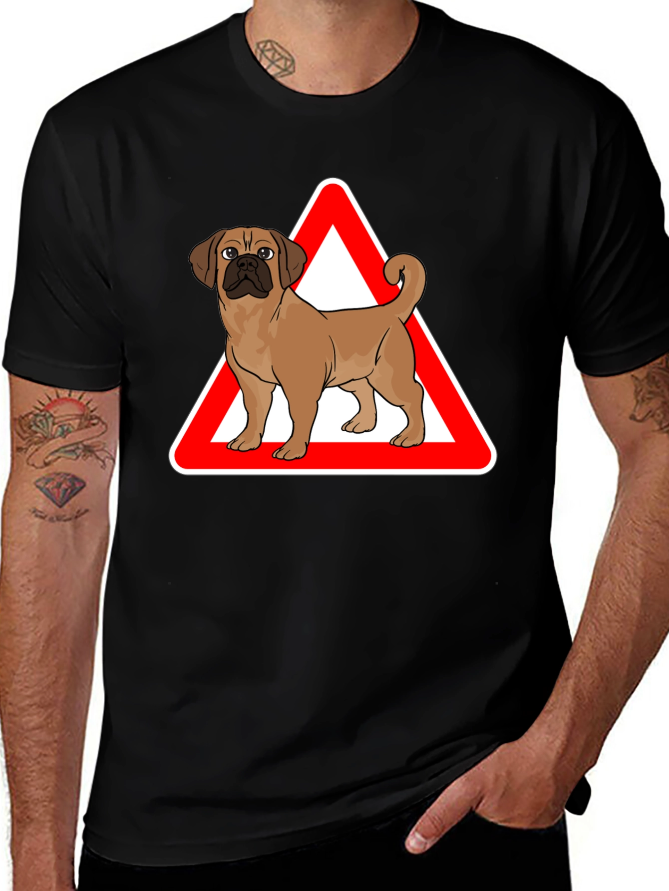 Dog Warning Sign Graphic T-Shirt