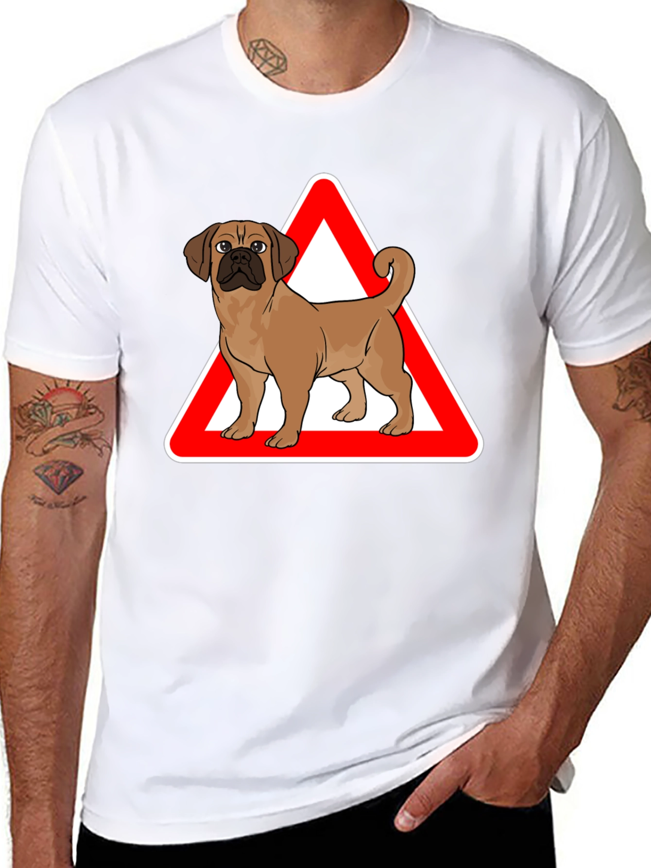 Dog Warning Sign Graphic T-Shirt
