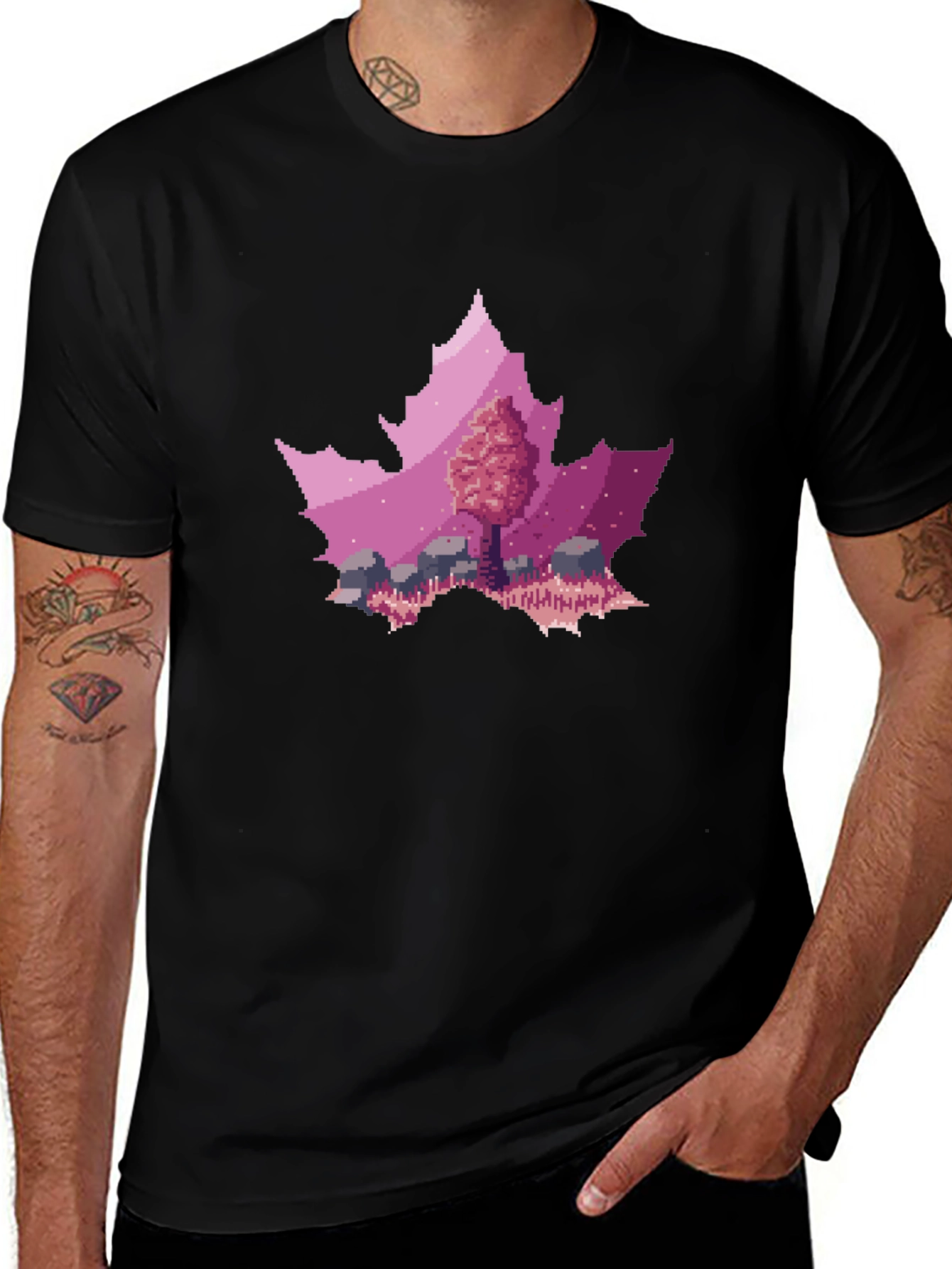 Pixel Art Leaf T-Shirt - Nature Inspired Style