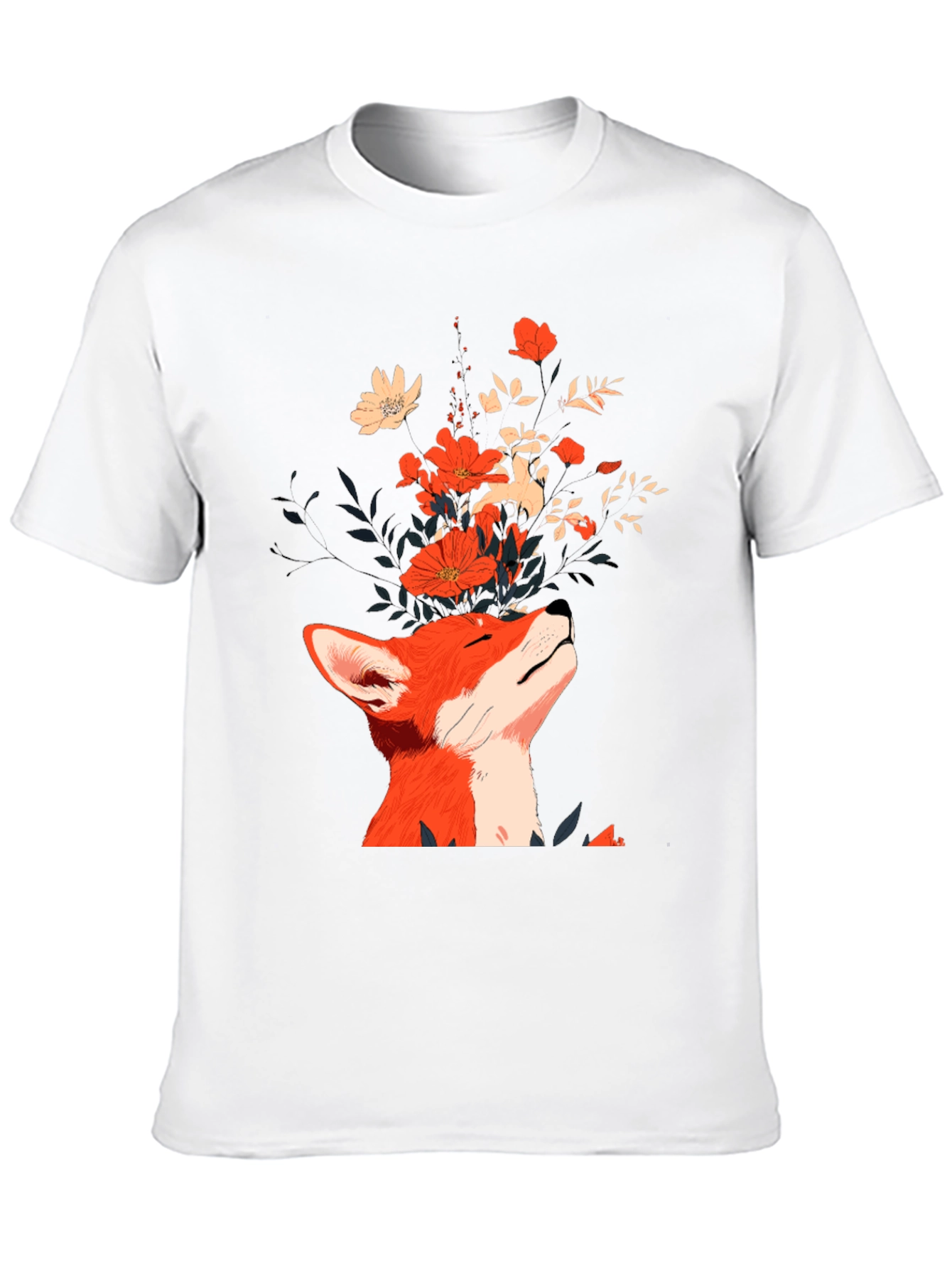 Fox and Flowers Graphic Tee - Unisex Black T-Shirt