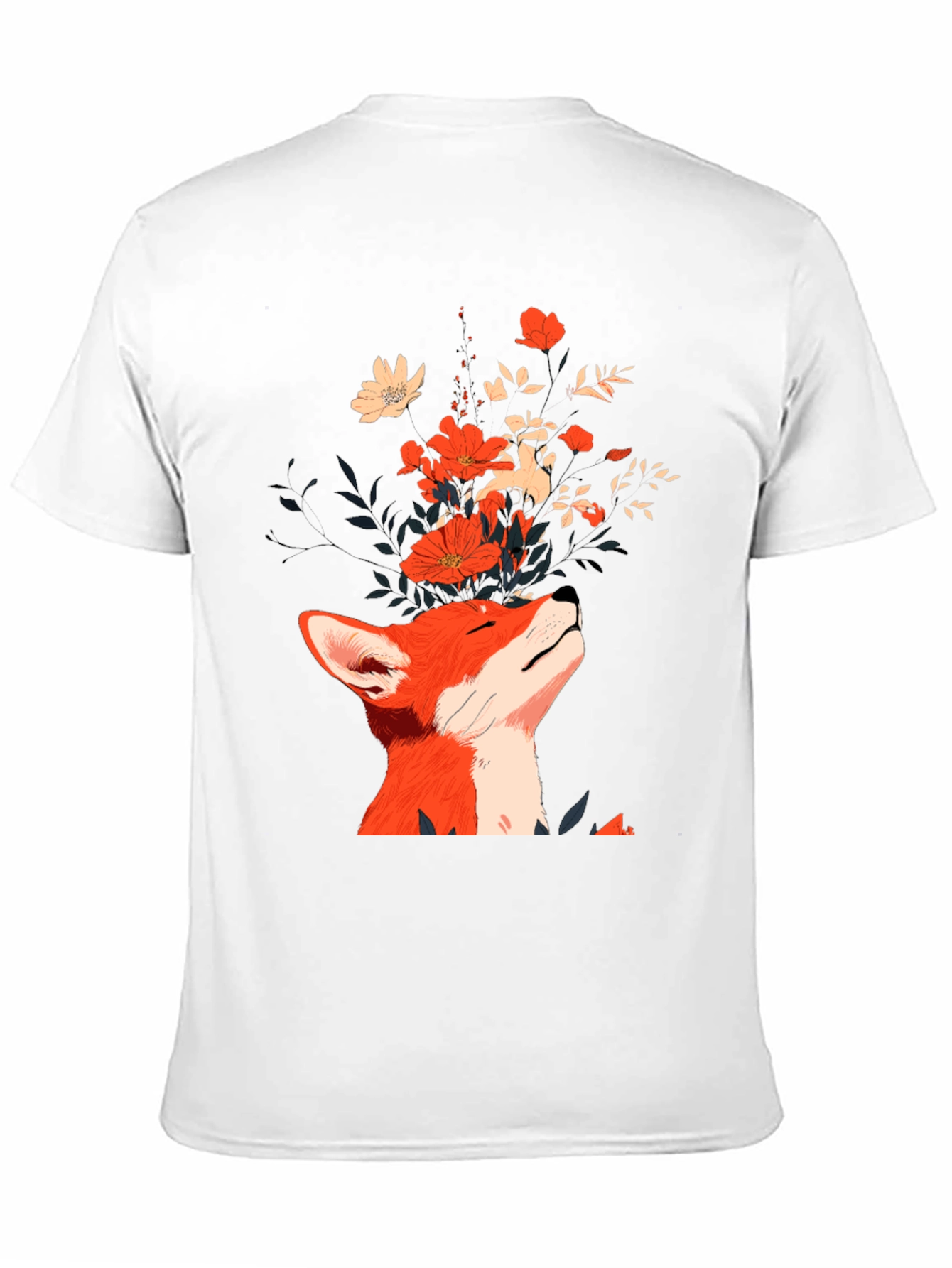Fox and Flowers Graphic Tee - Unisex Black T-Shirt