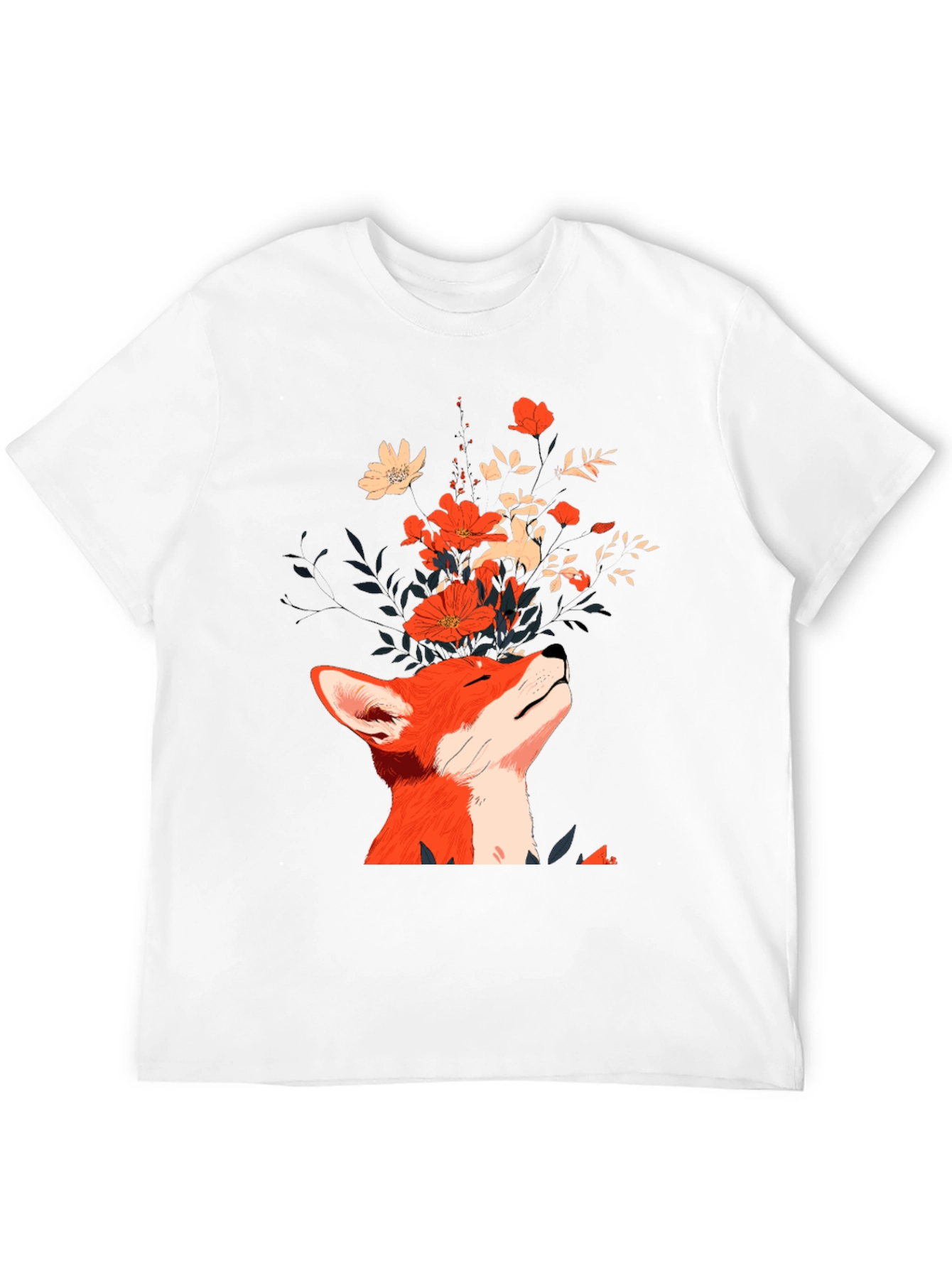 Fox and Flowers Graphic Tee - Unisex Black T-Shirt