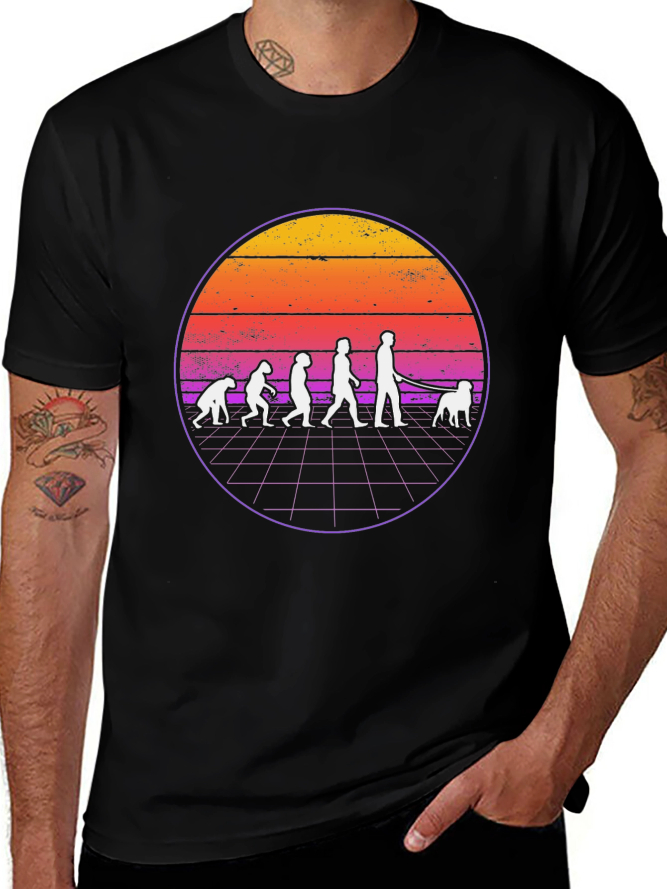 Evolution Dog Walker Retro T-Shirt