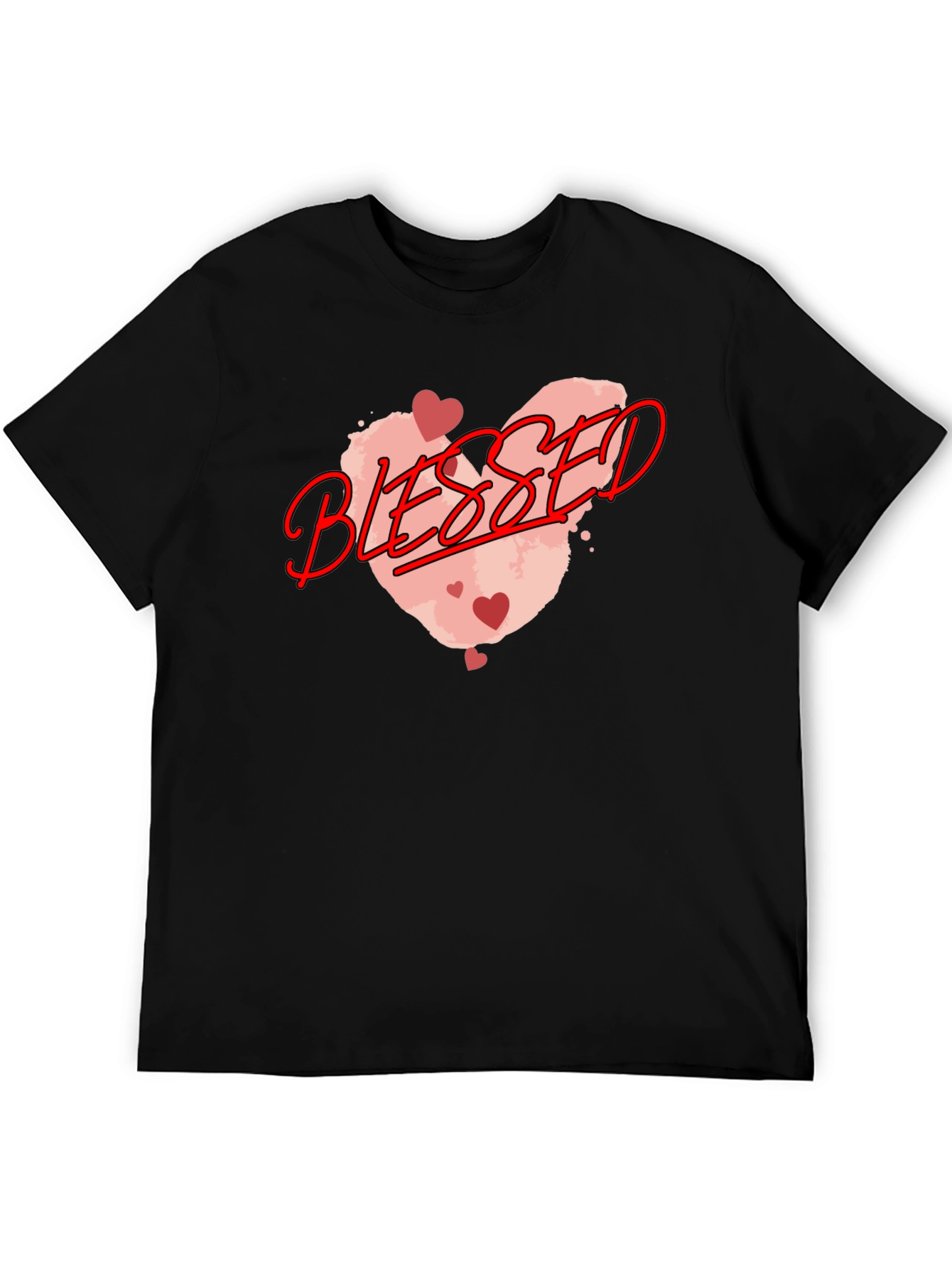 Blessed Graphic Tee - Heart Design Black Casual T-Shirt