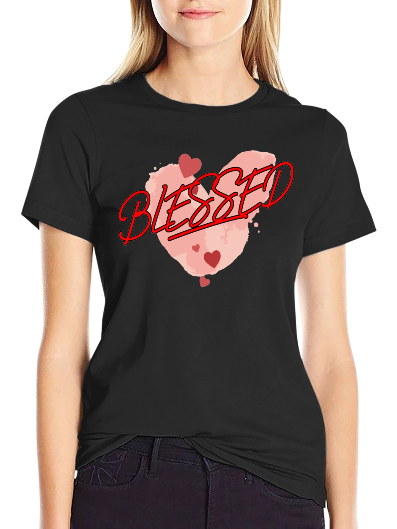 Blessed Graphic Tee - Heart Design Black Casual T-Shirt