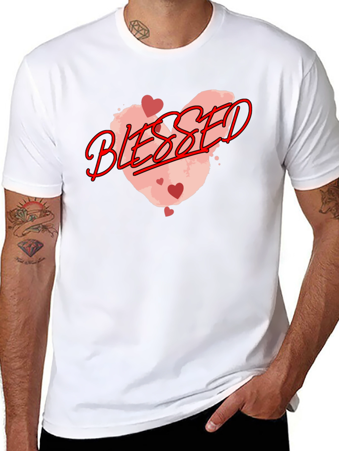 Blessed Graphic Tee - Heart Design Black Casual T-Shirt