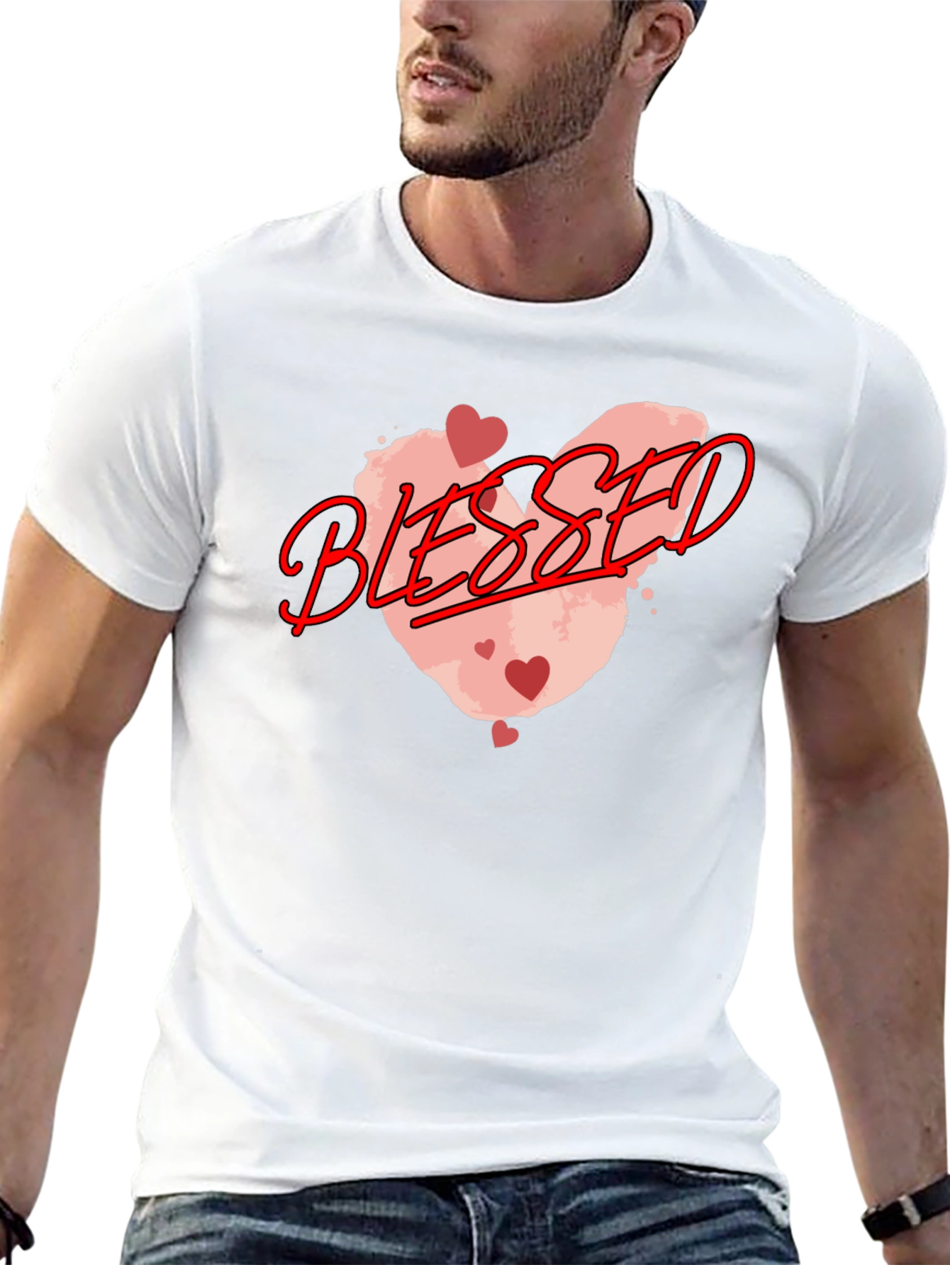 Blessed Graphic Tee - Heart Design Black Casual T-Shirt