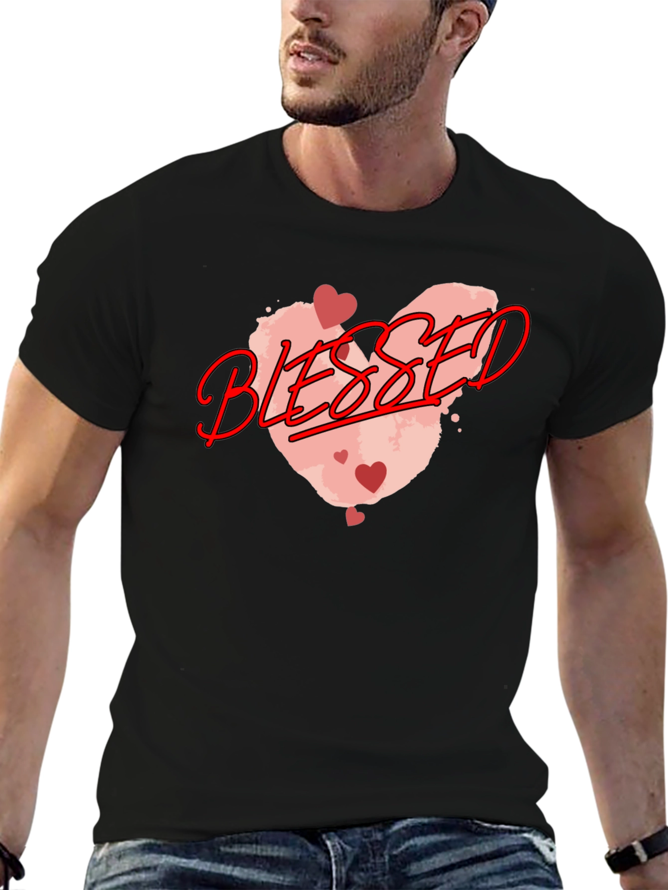 Blessed Graphic Tee - Heart Design Black Casual T-Shirt