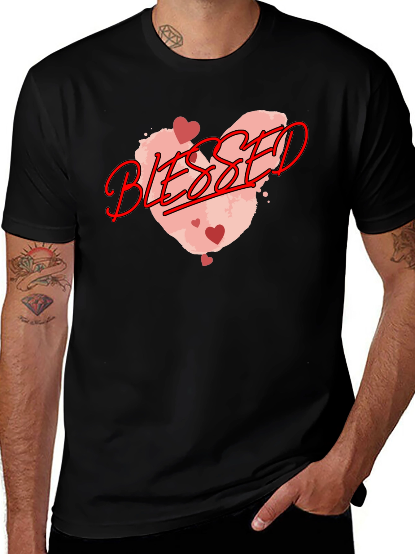 Blessed Graphic Tee - Heart Design Black Casual T-Shirt