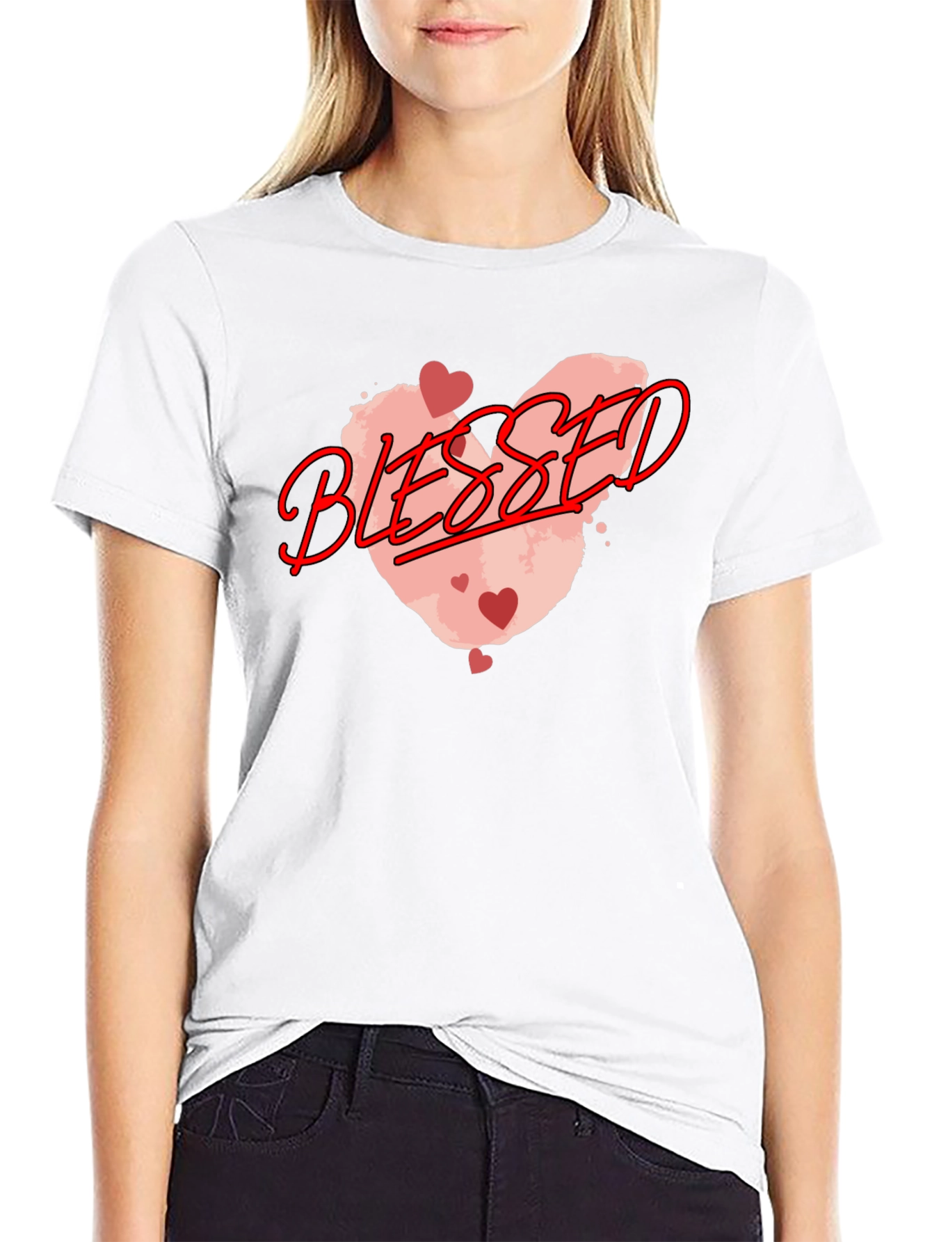 Blessed Graphic Tee - Heart Design Black Casual T-Shirt