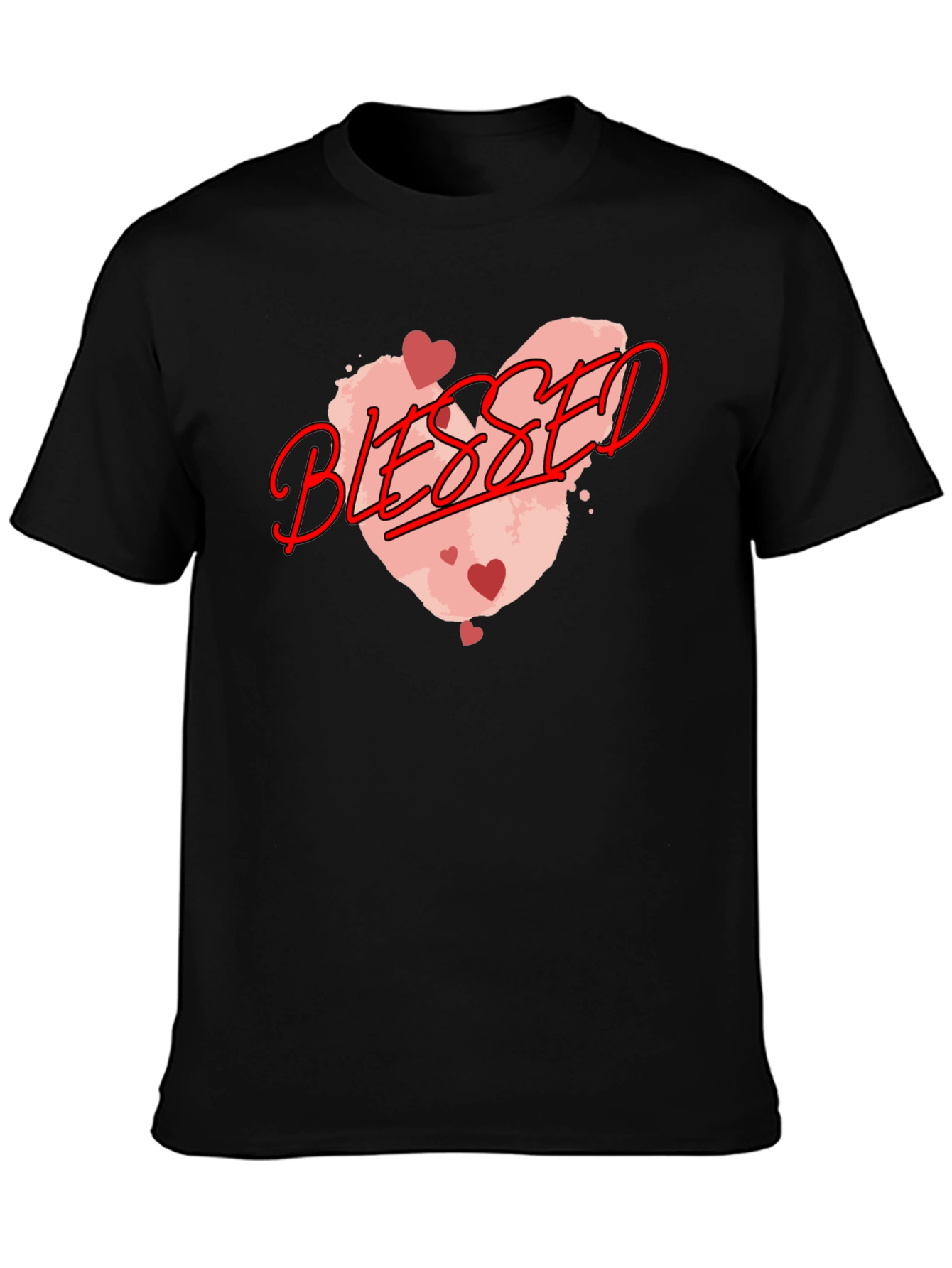 Blessed Graphic Tee - Heart Design Black Casual T-Shirt
