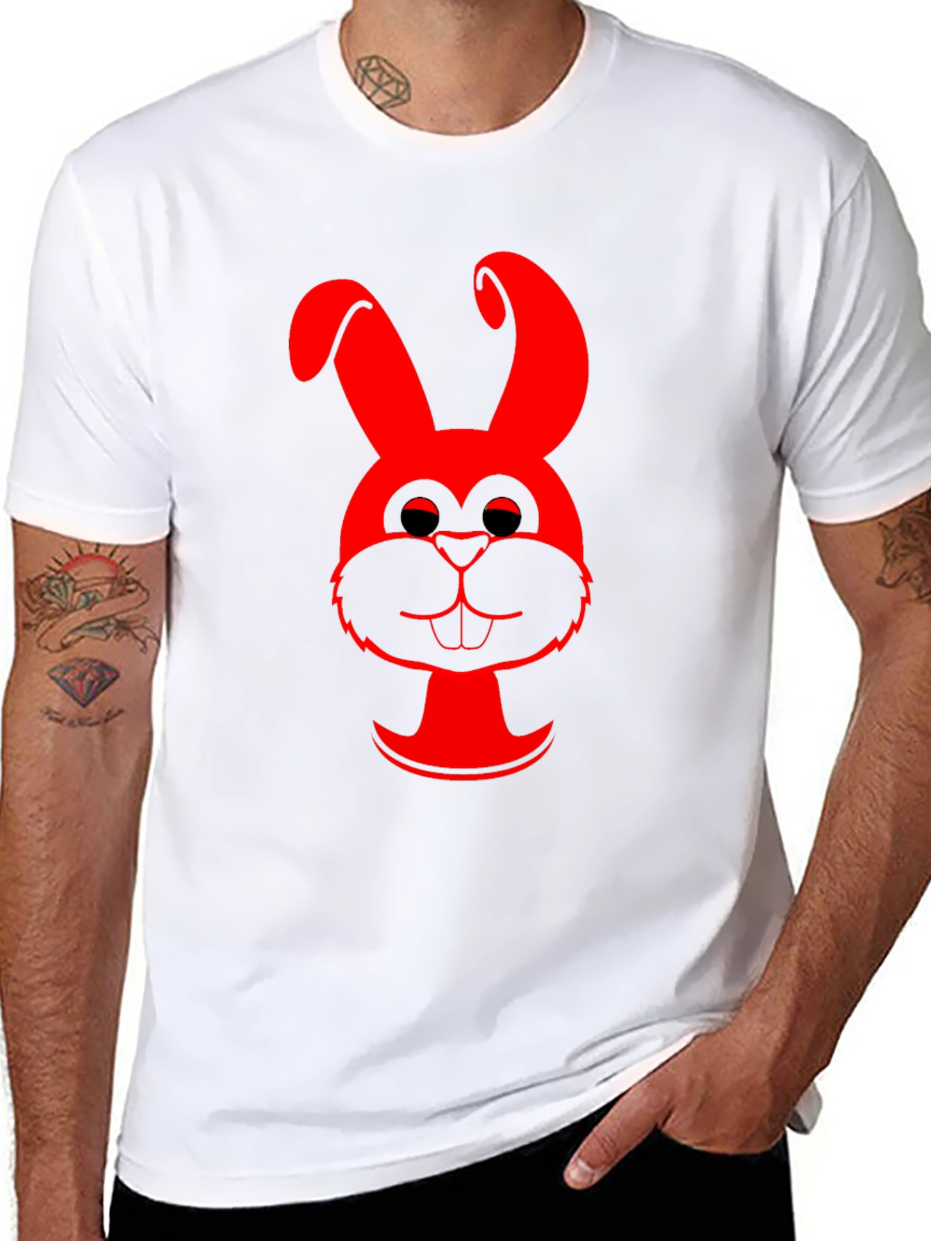 Red Bunny Graphic Black T-Shirt