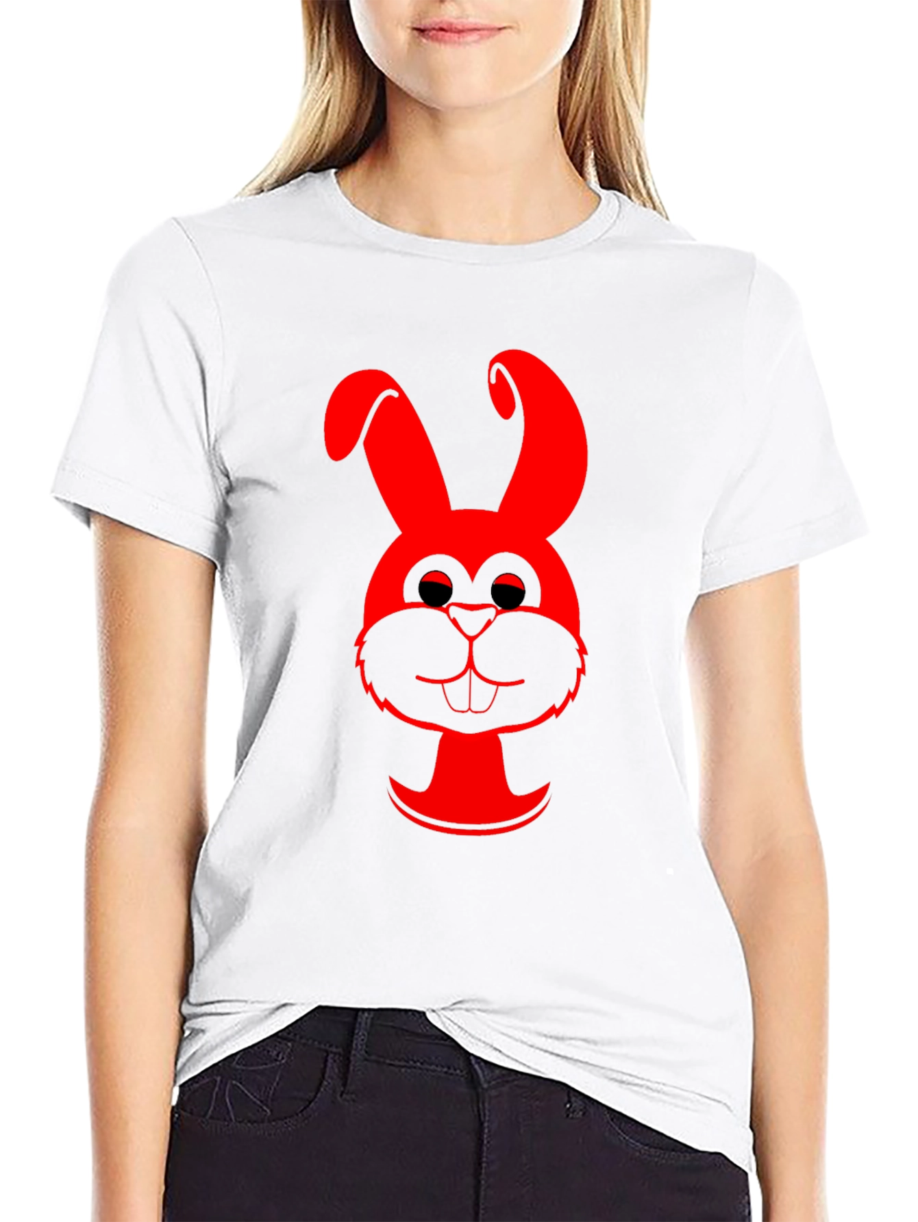 Red Bunny Graphic Black T-Shirt