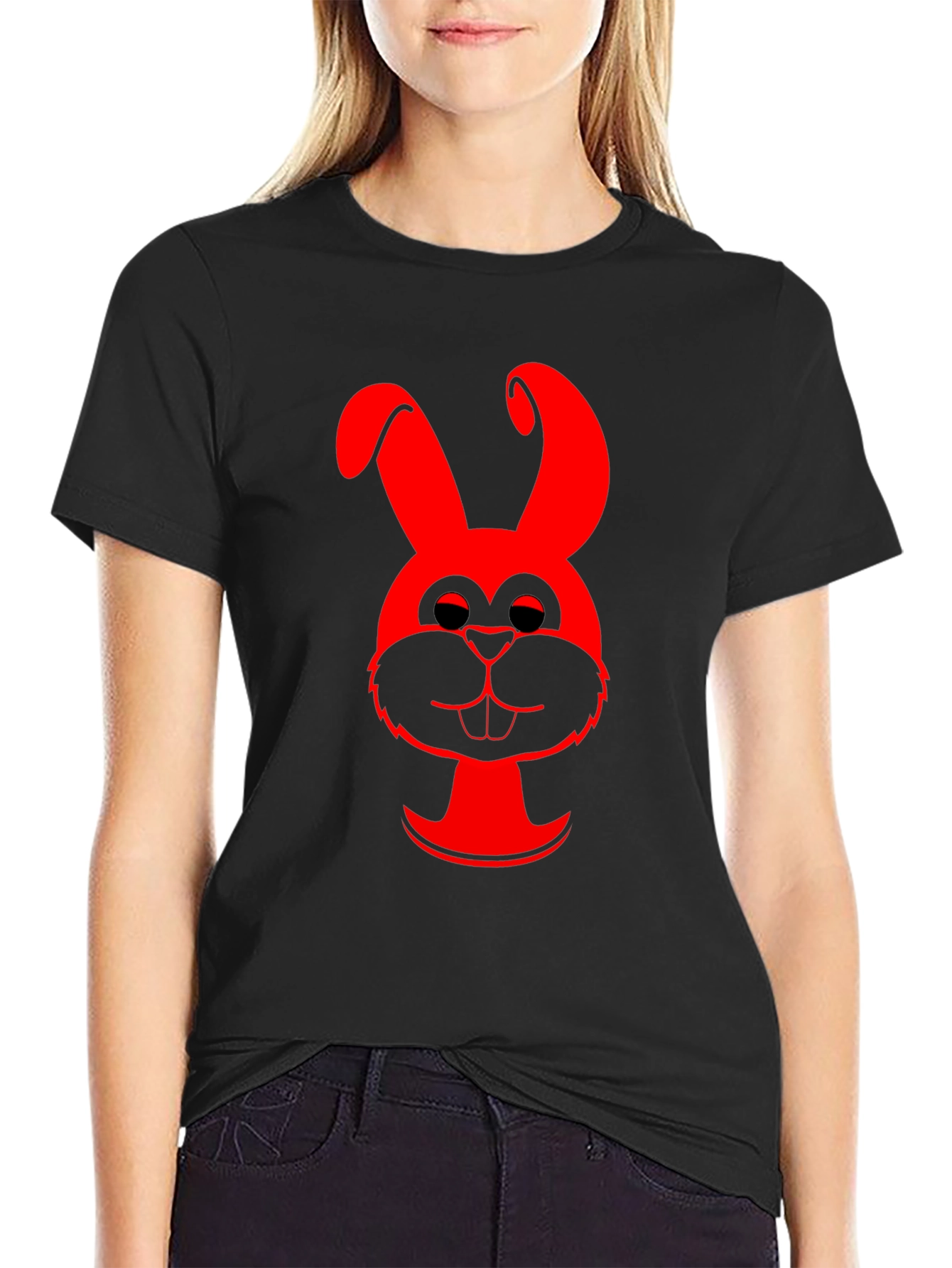 Red Bunny Graphic Black T-Shirt