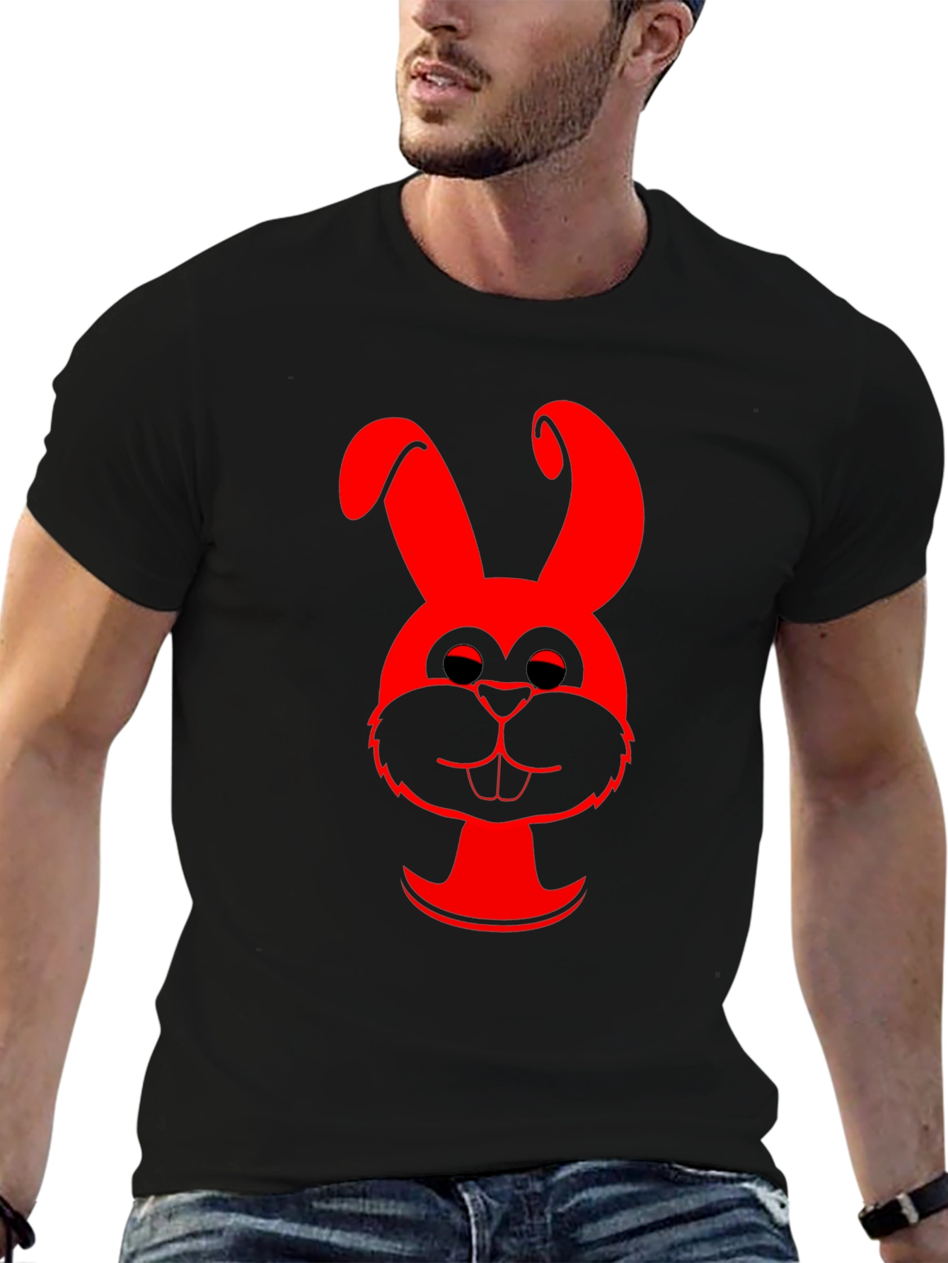 Red Bunny Graphic Black T-Shirt