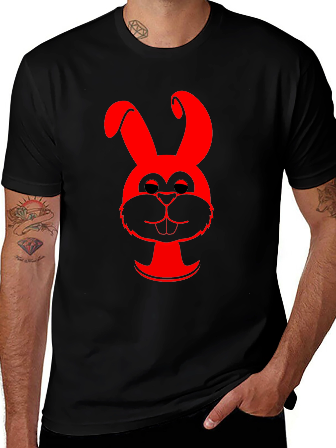 Red Bunny Graphic Black T-Shirt