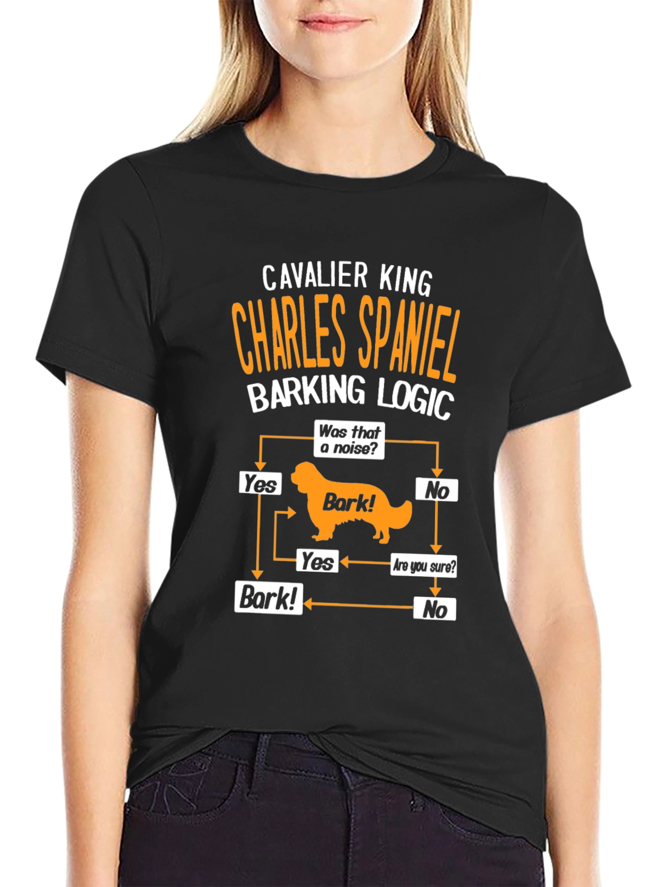 Cavalier King Charles Spaniel Barking Logic Black T-Shirt