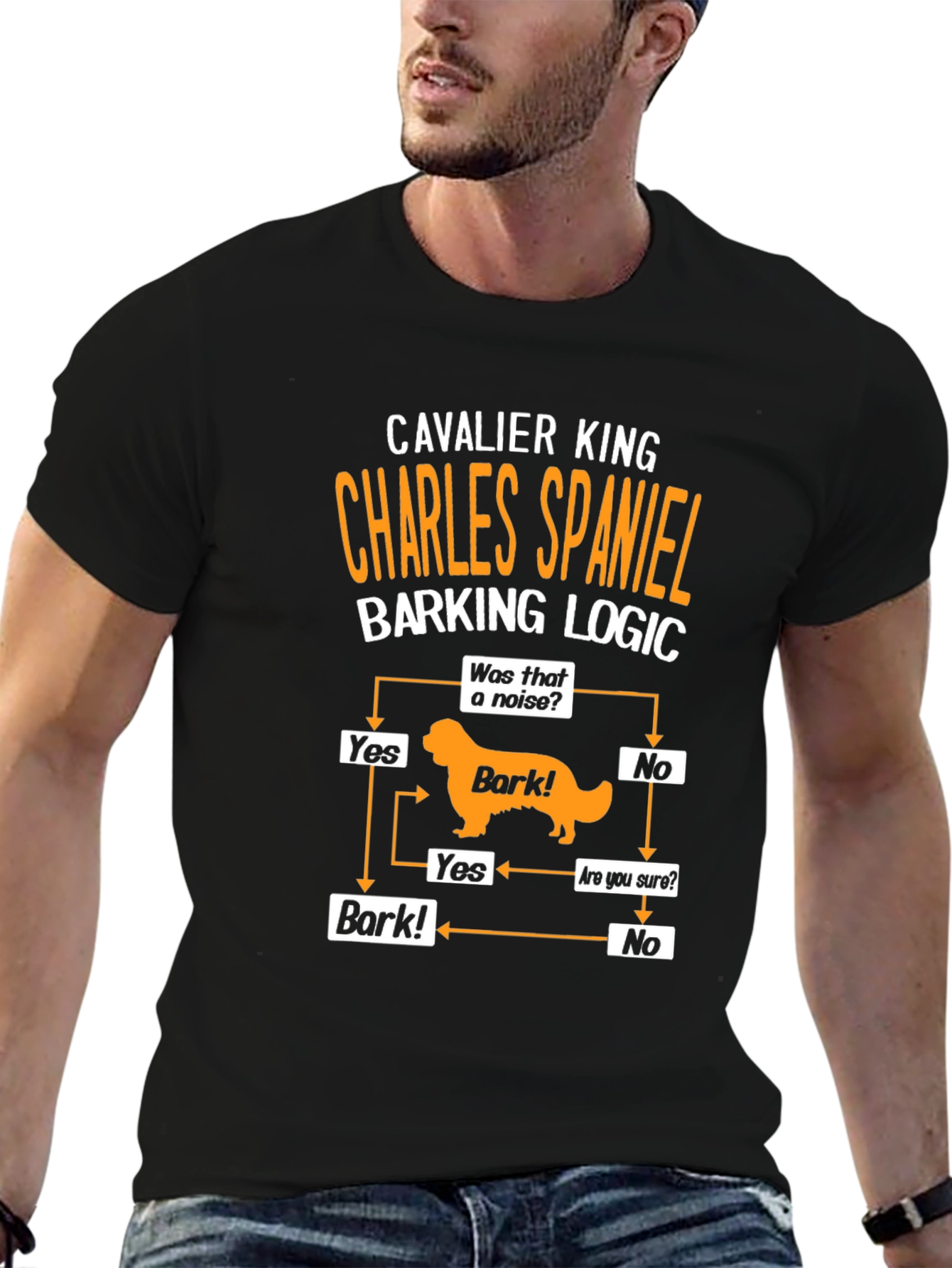 Cavalier King Charles Spaniel Barking Logic Black T-Shirt
