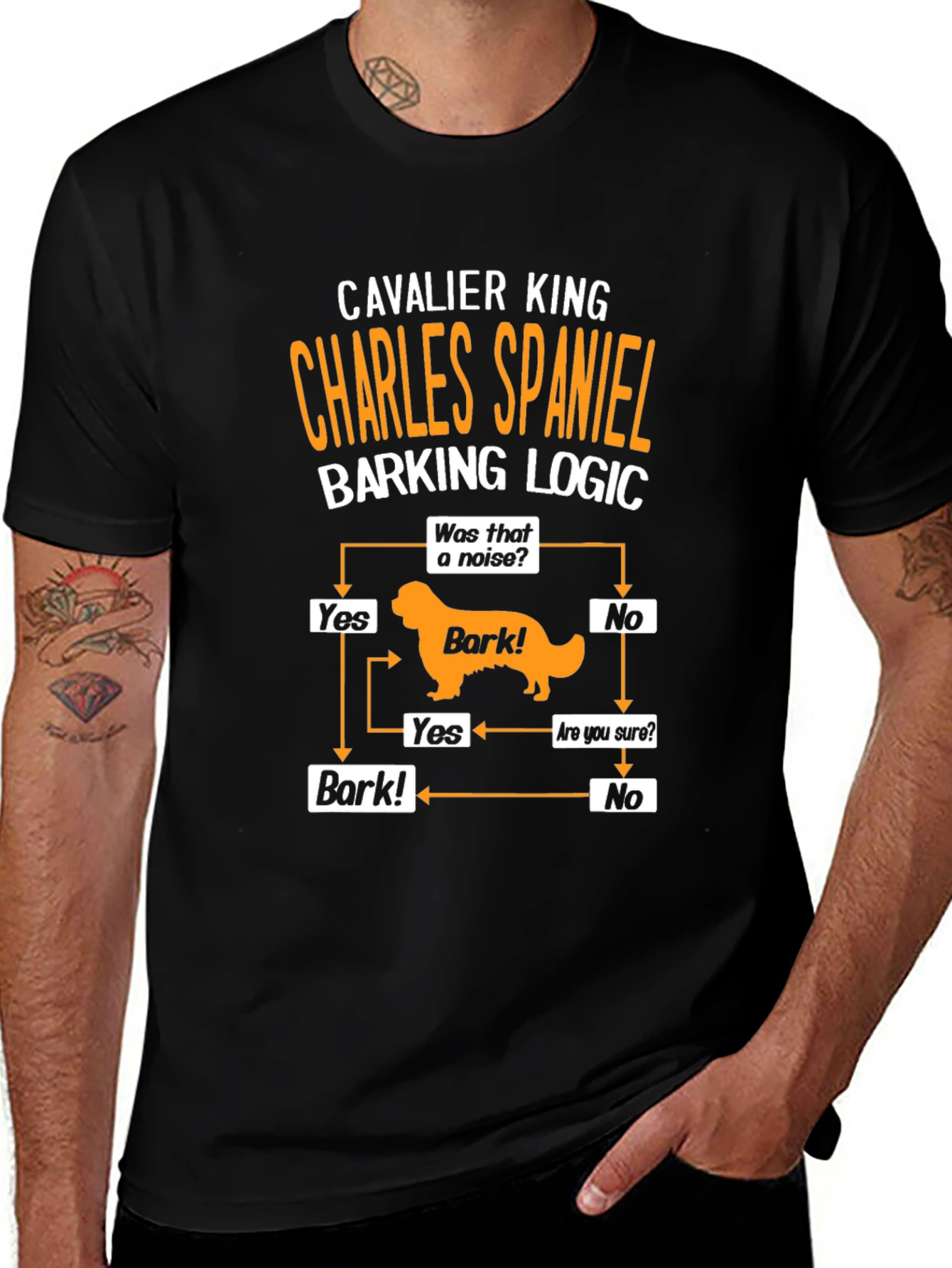 Cavalier King Charles Spaniel Barking Logic Black T-Shirt