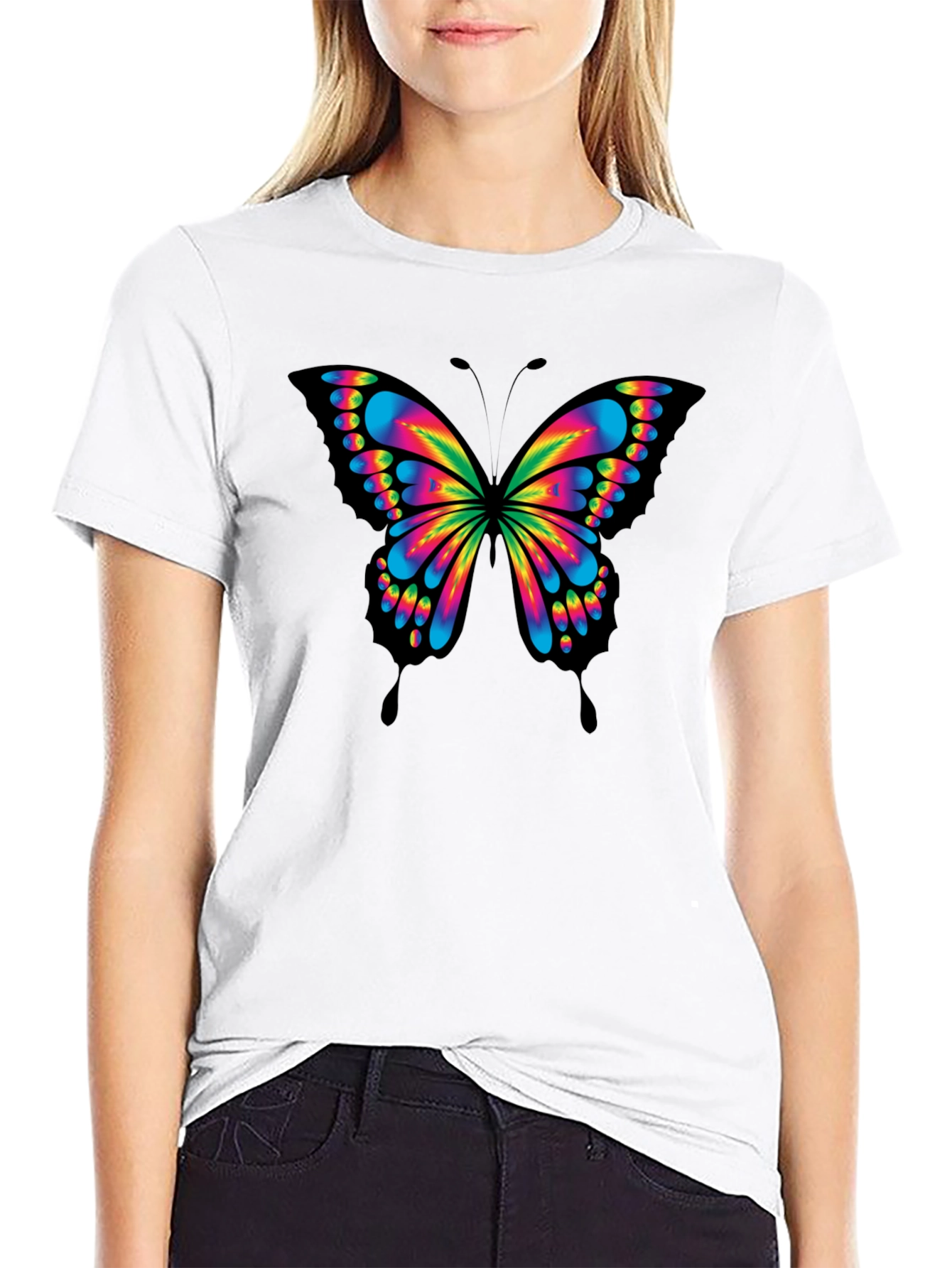 Rainbow Butterfly Graphic Black T-Shirt