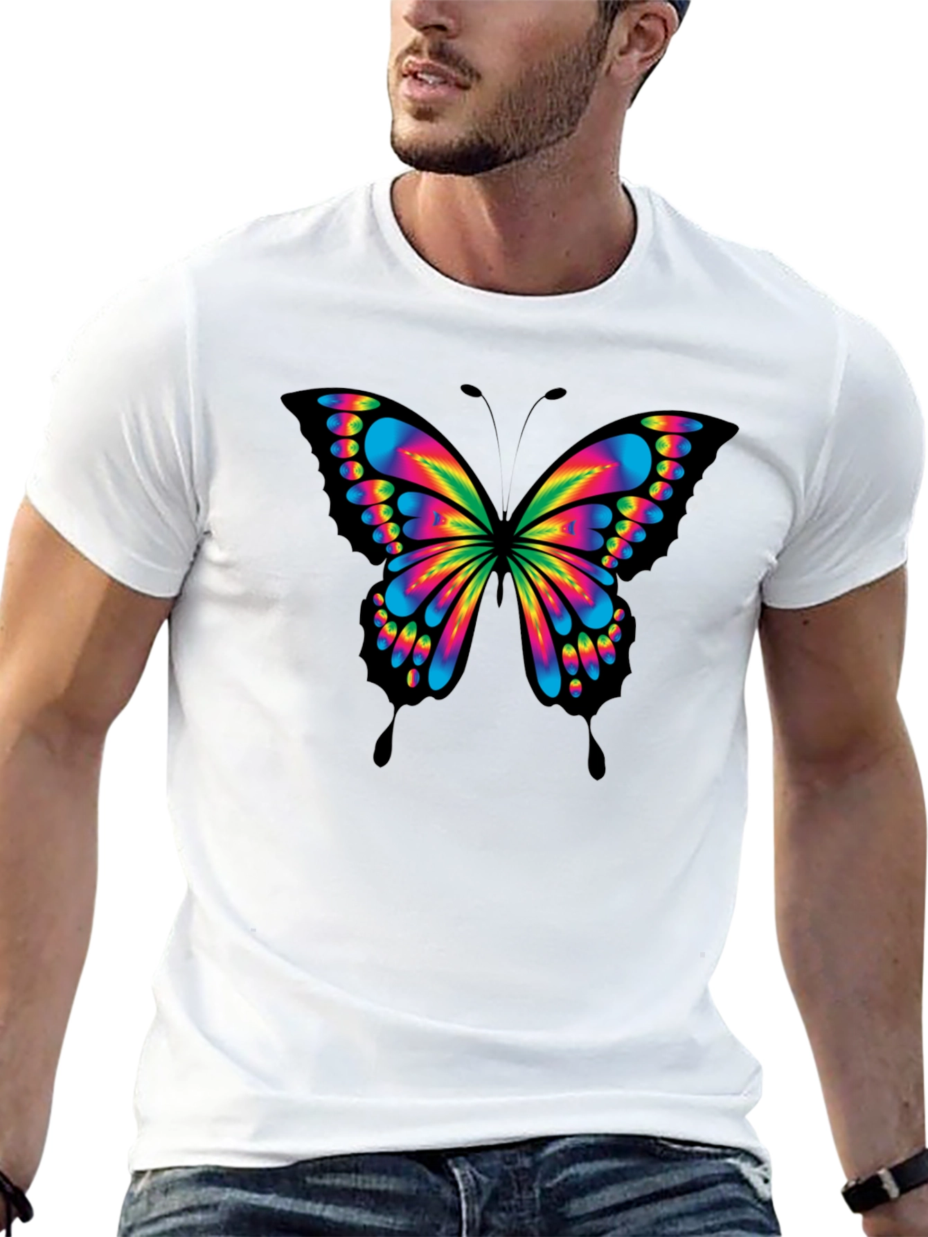 Rainbow Butterfly Graphic Black T-Shirt
