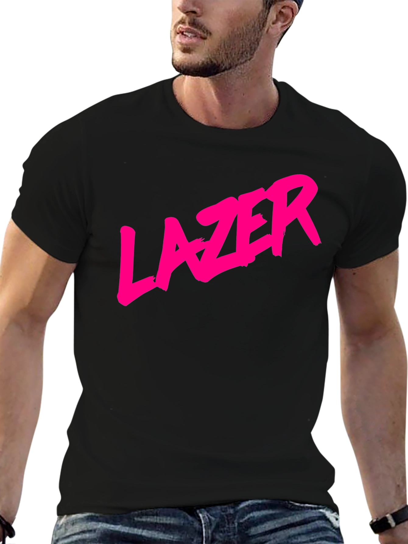 LAZER Graphic T-Shirt - Bold Pink Print on Black