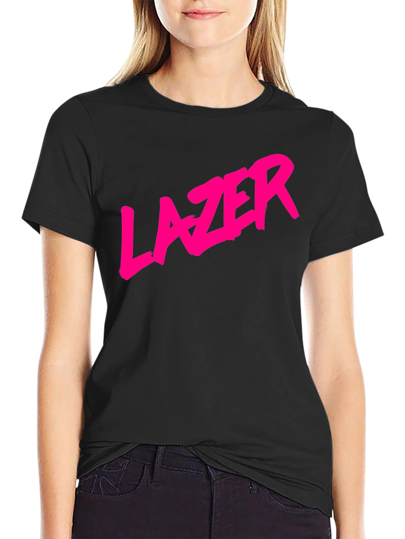 LAZER Graphic T-Shirt - Bold Pink Print on Black