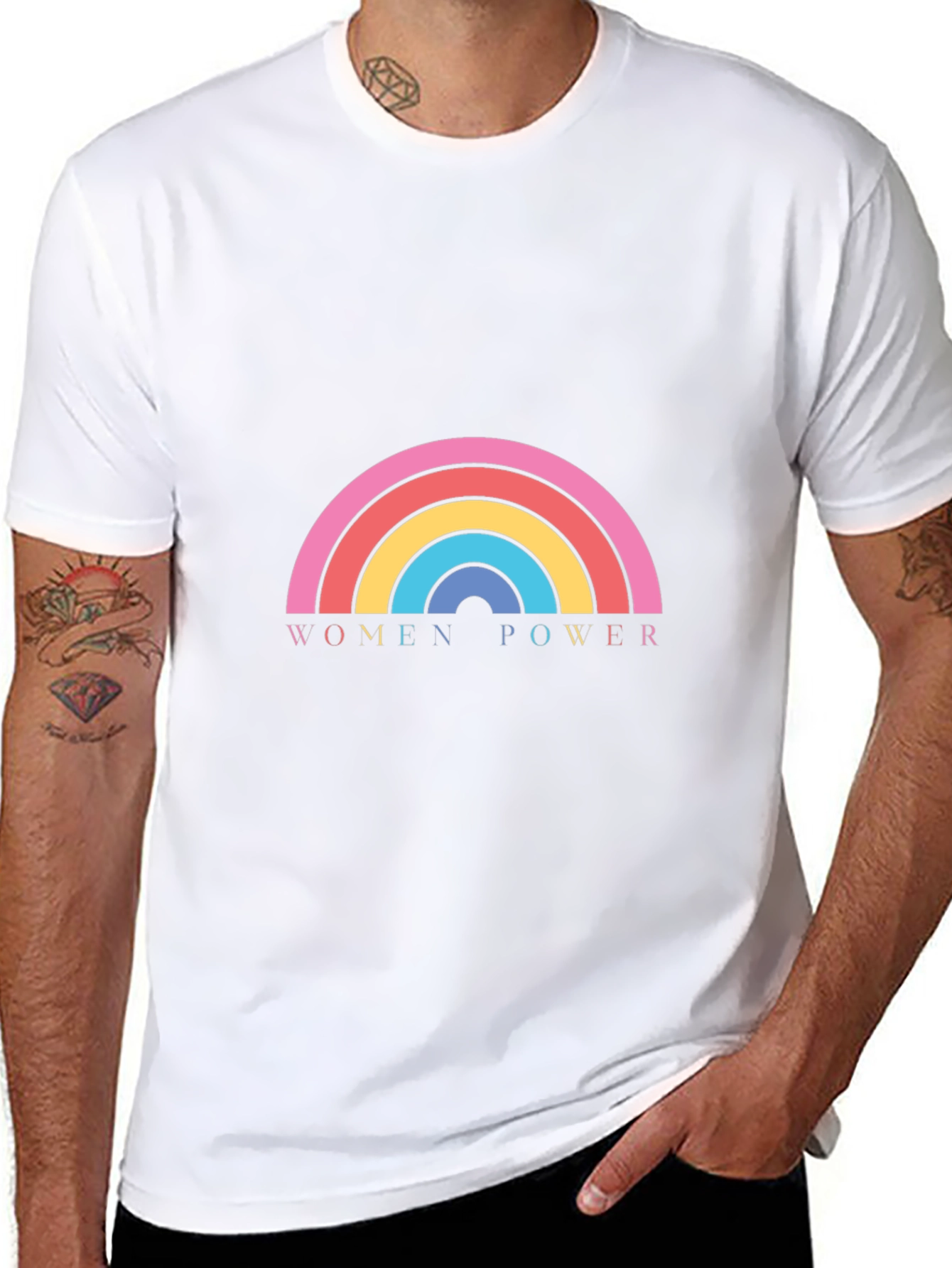 Women Power Rainbow Graphic Black T-Shirt