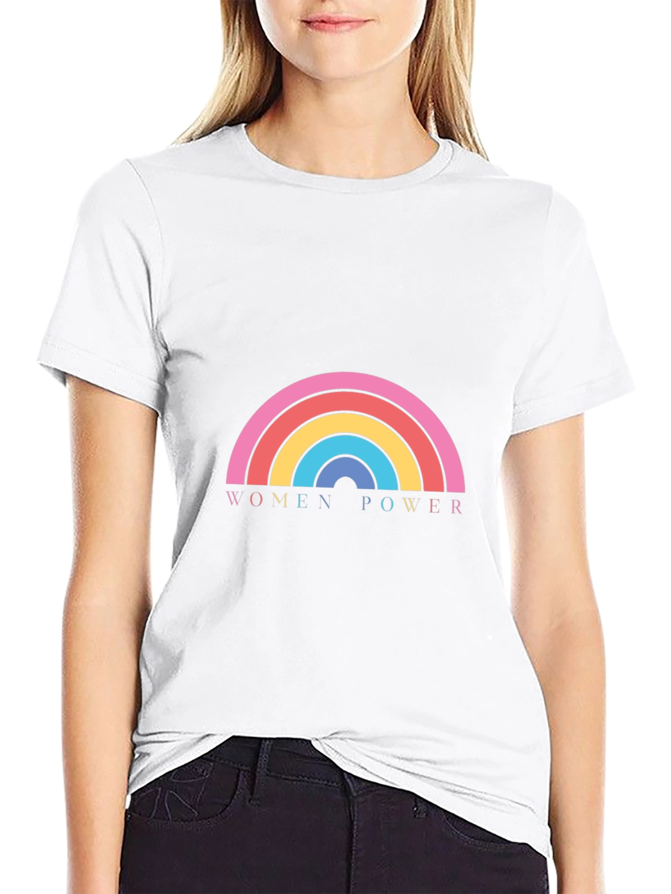 Women Power Rainbow Graphic Black T-Shirt